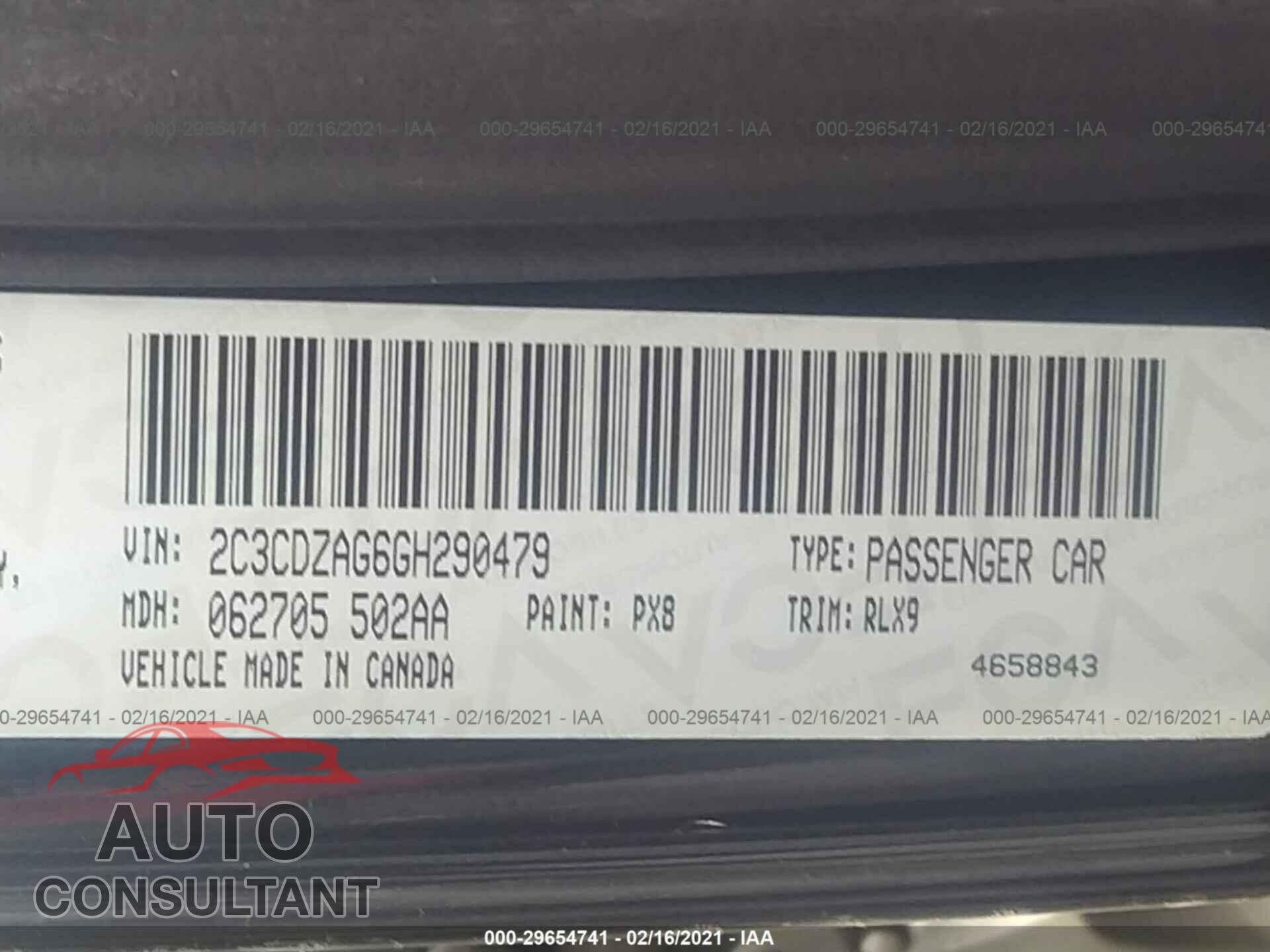 DODGE CHALLENGER 2016 - 2C3CDZAG6GH290479