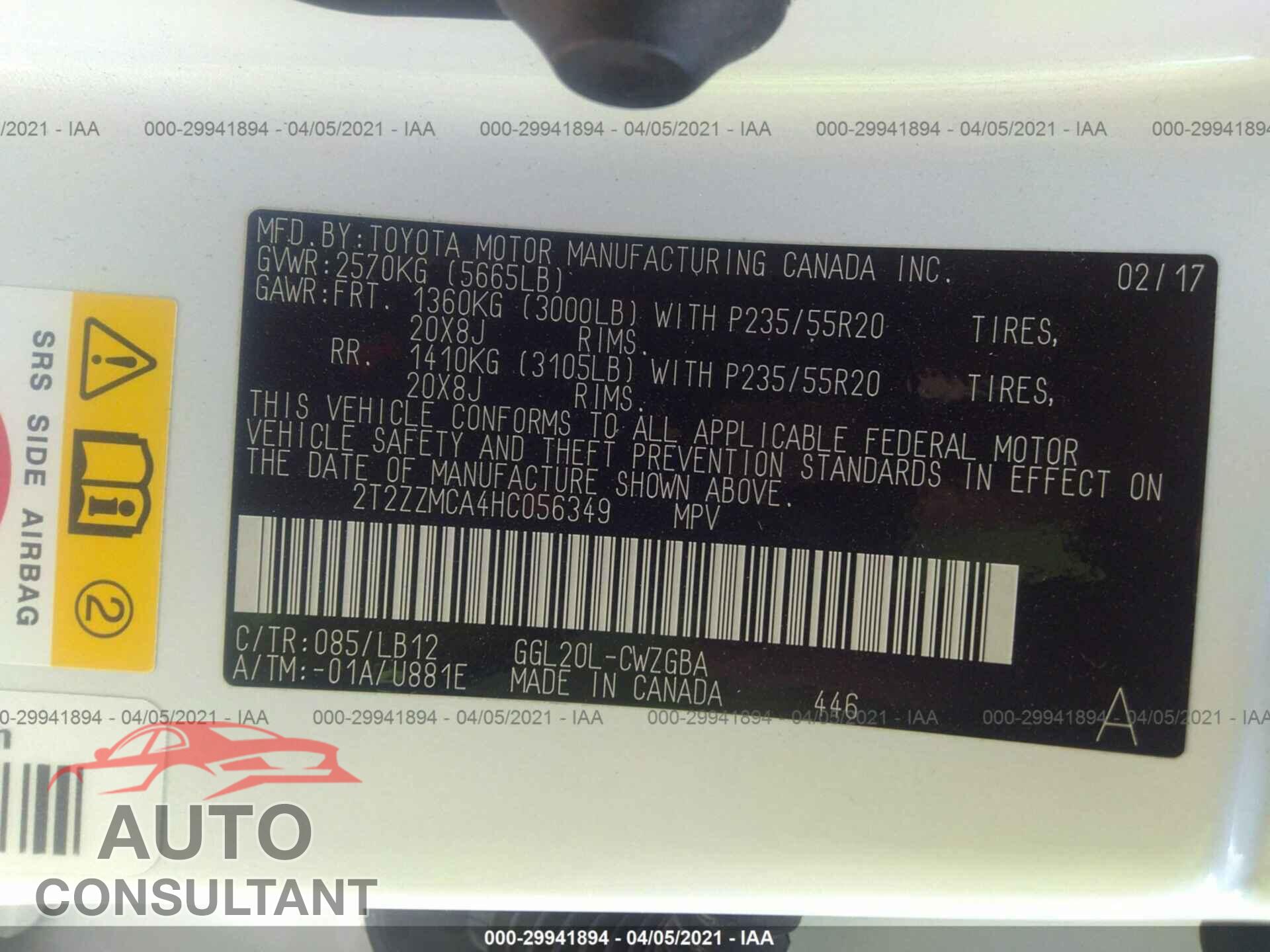 LEXUS RX 2017 - 2T2ZZMCA4HC056349