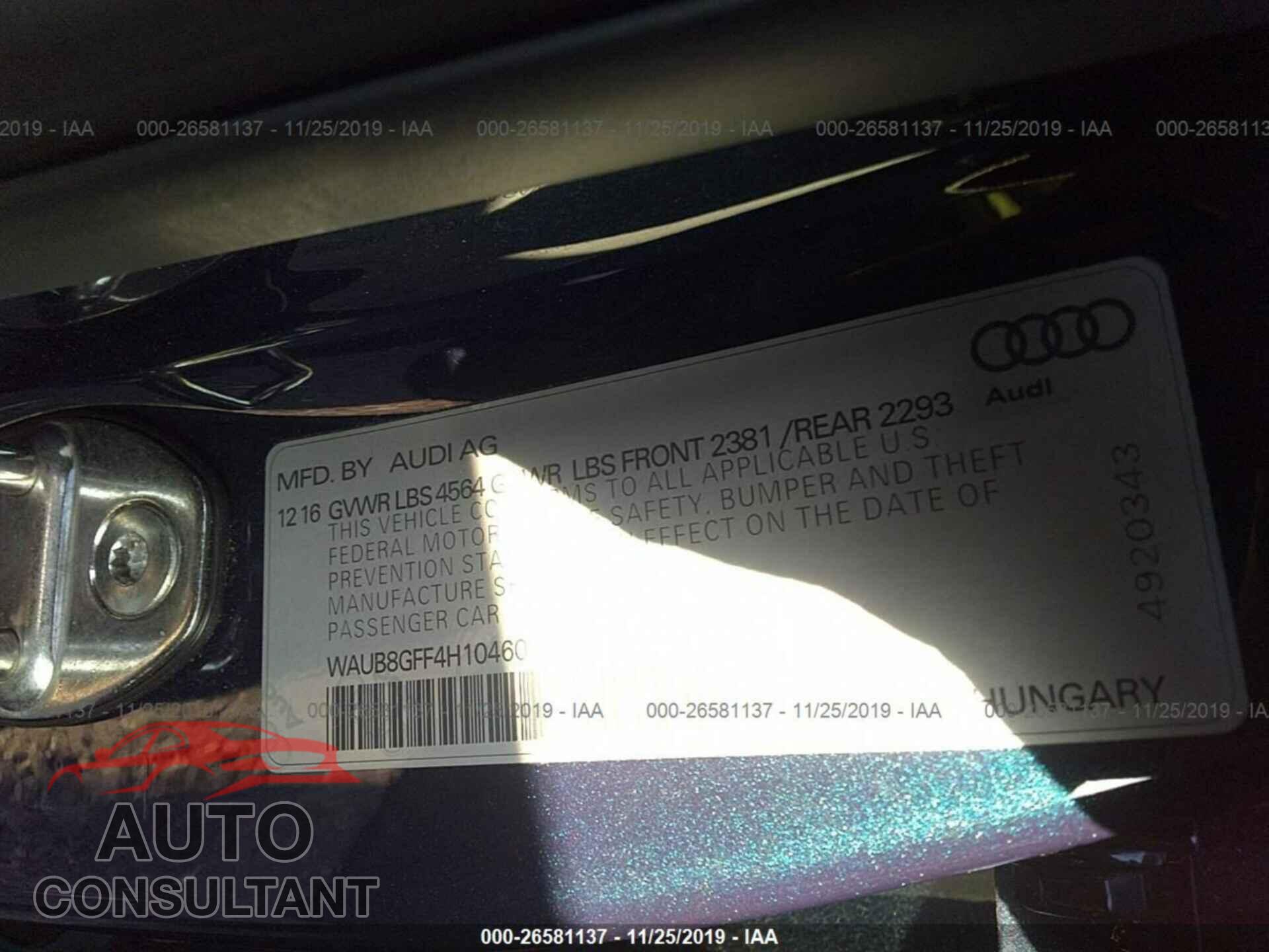 AUDI A3 2017 - WAUB8GFF4H1046035