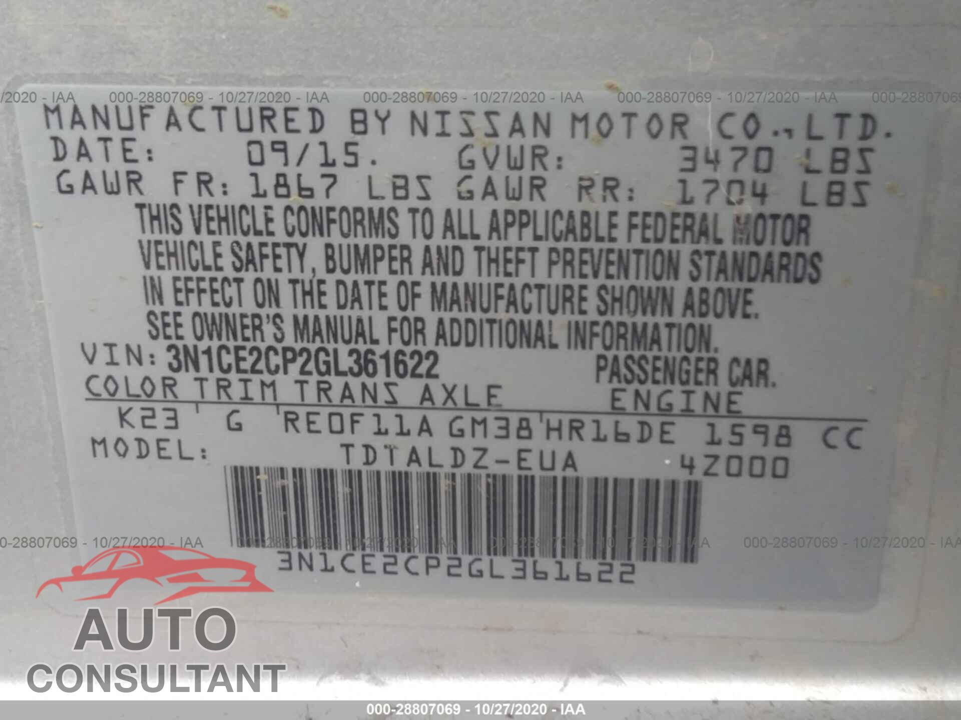 NISSAN VERSA NOTE 2016 - 3N1CE2CP2GL361622