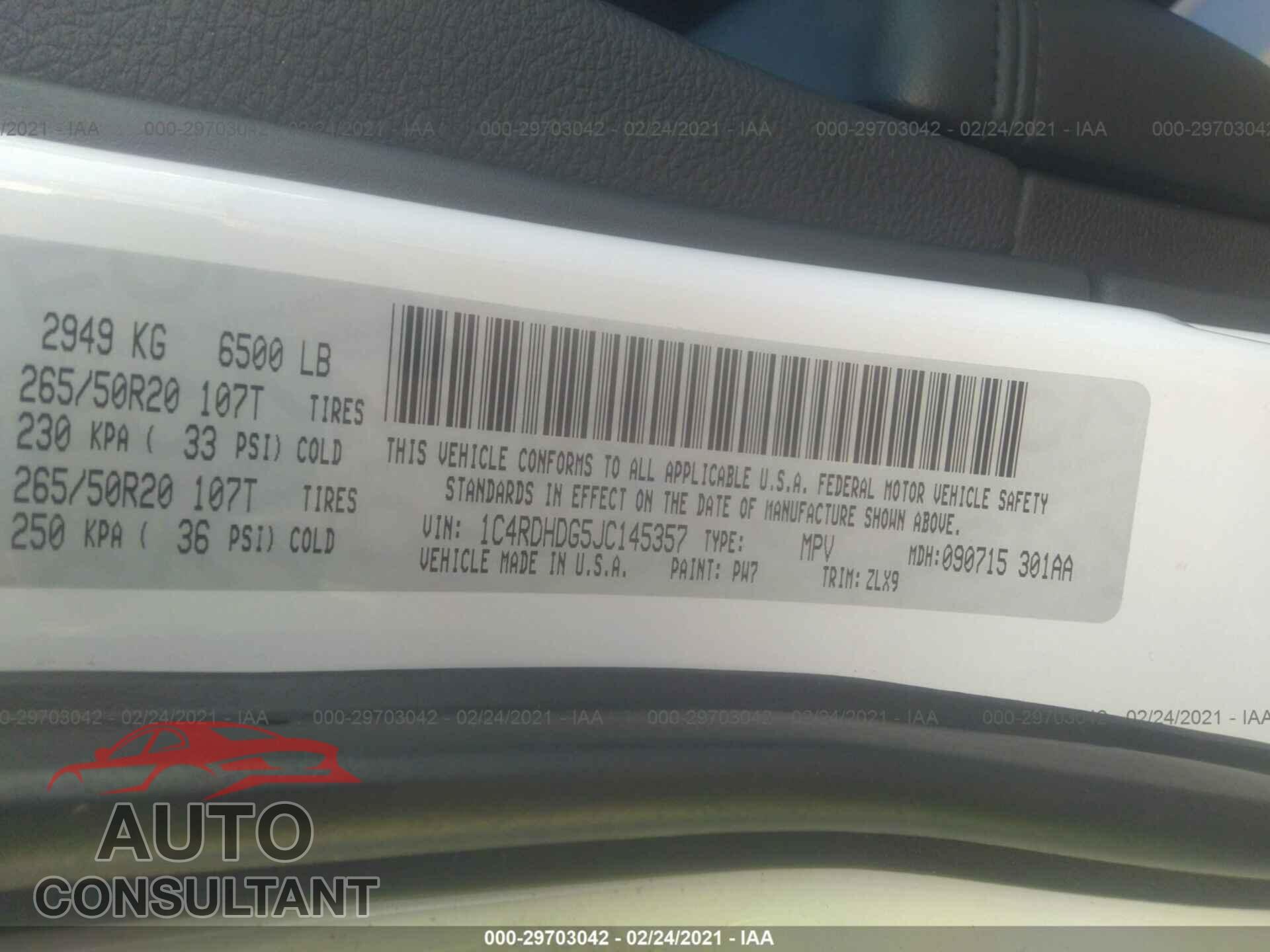 DODGE DURANGO 2018 - 1C4RDHDG5JC145357