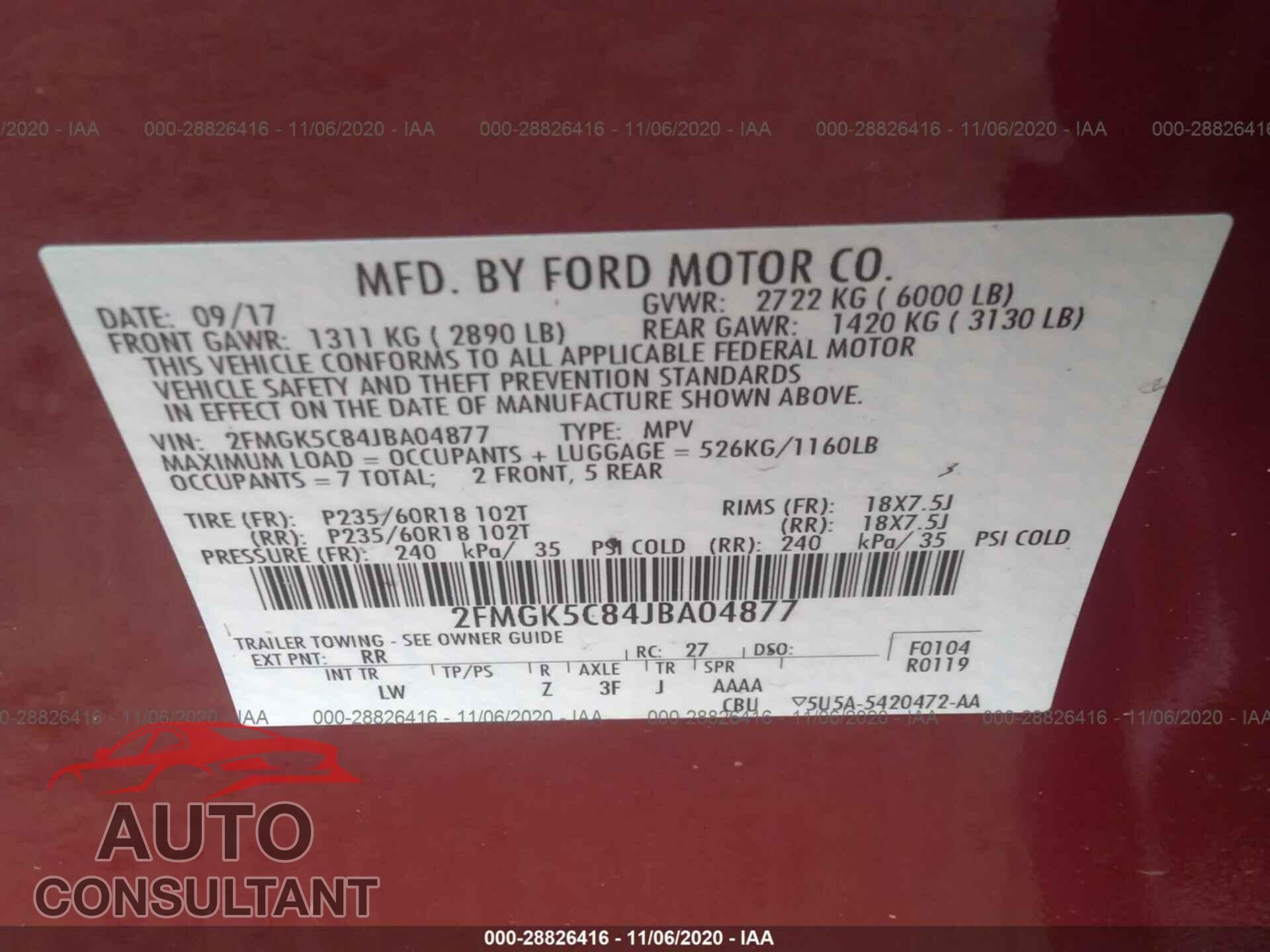 FORD FLEX 2018 - 2FMGK5C84JBA04877
