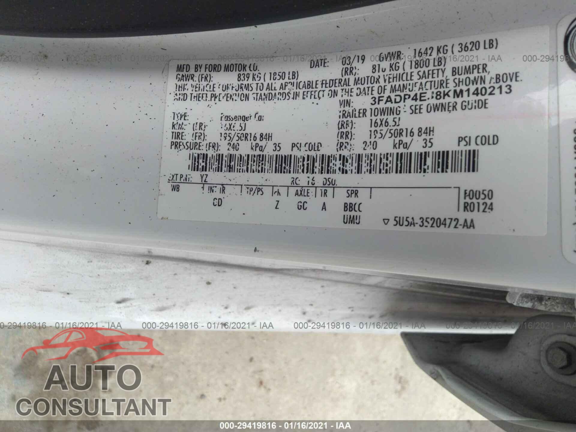 FORD FIESTA 2019 - 3FADP4EJ8KM140213