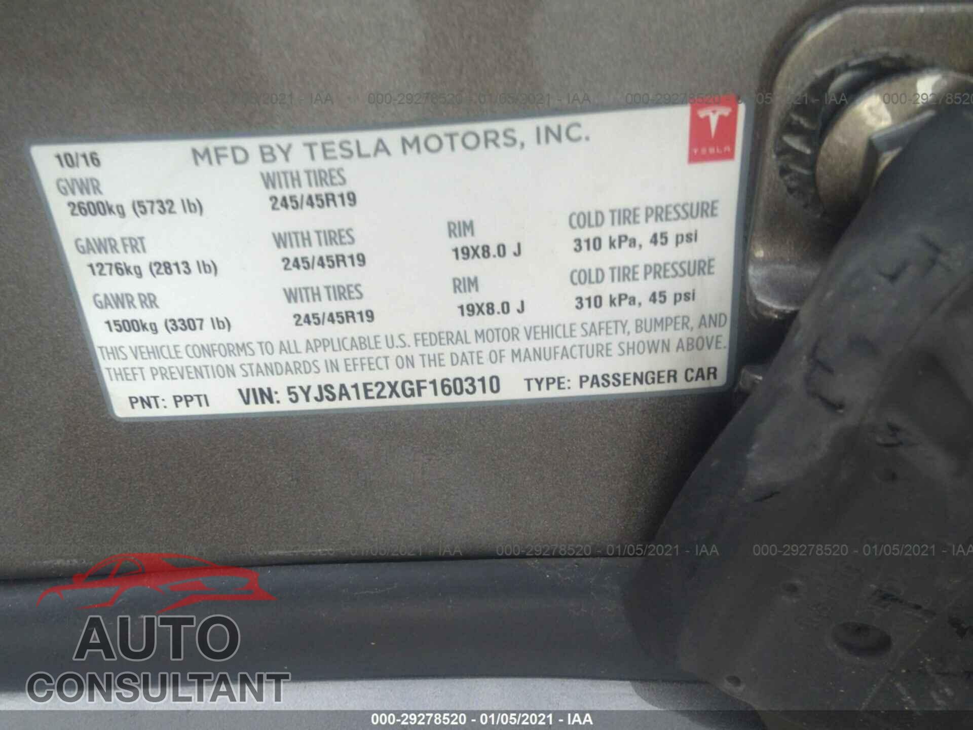 TESLA MODEL S 2016 - 5YJSA1E2XGF160310