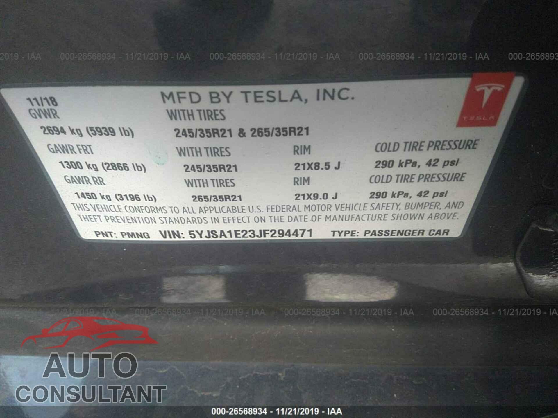 TESLA MODEL S 2018 - 5YJSA1E23JF294471