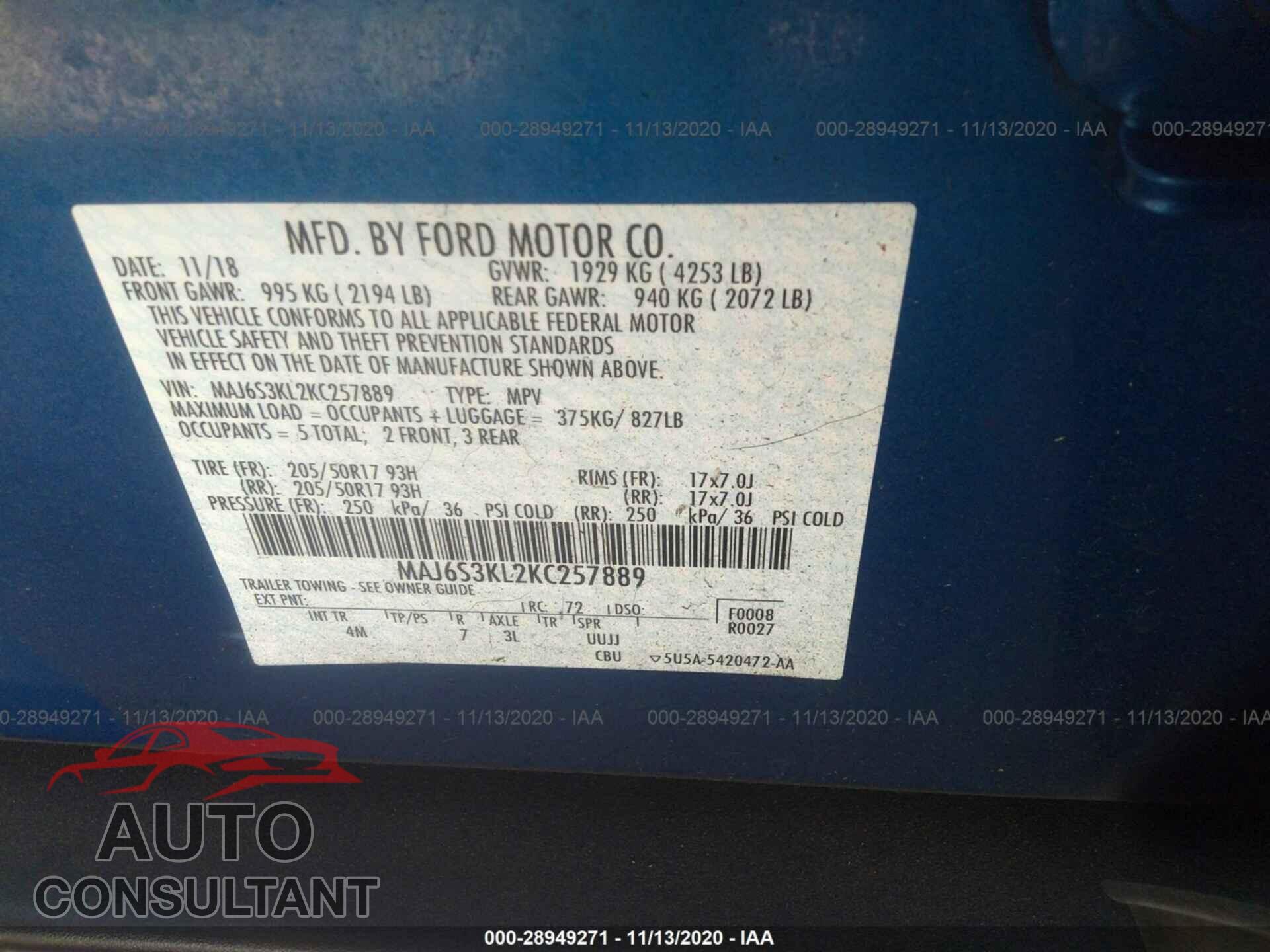FORD ECOSPORT 2019 - MAJ6S3KL2KC257889