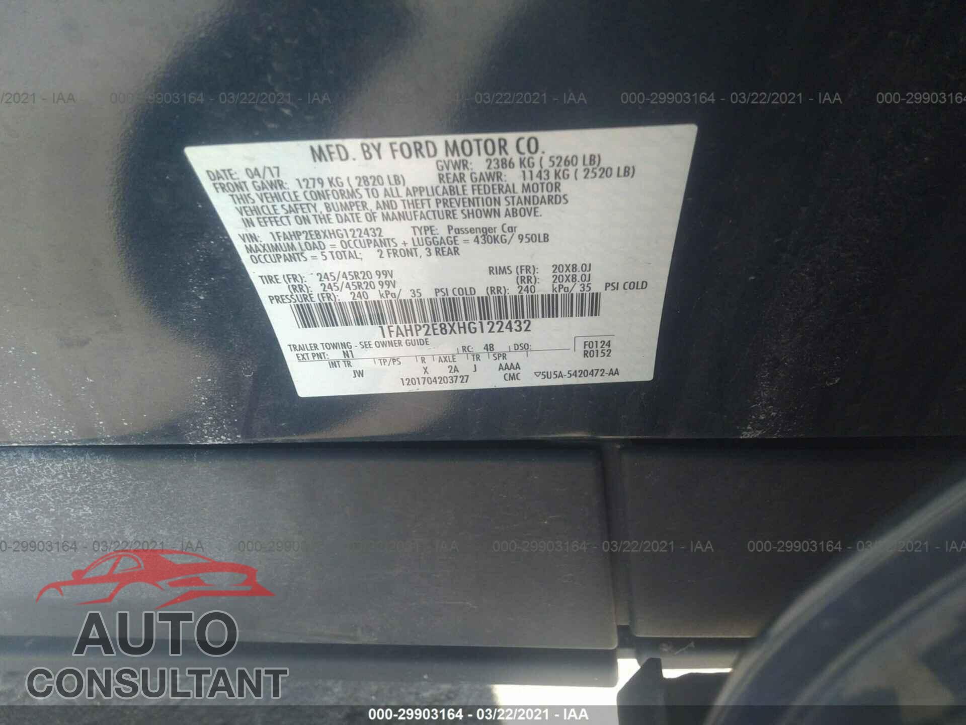 FORD TAURUS 2017 - 1FAHP2E8XHG122432