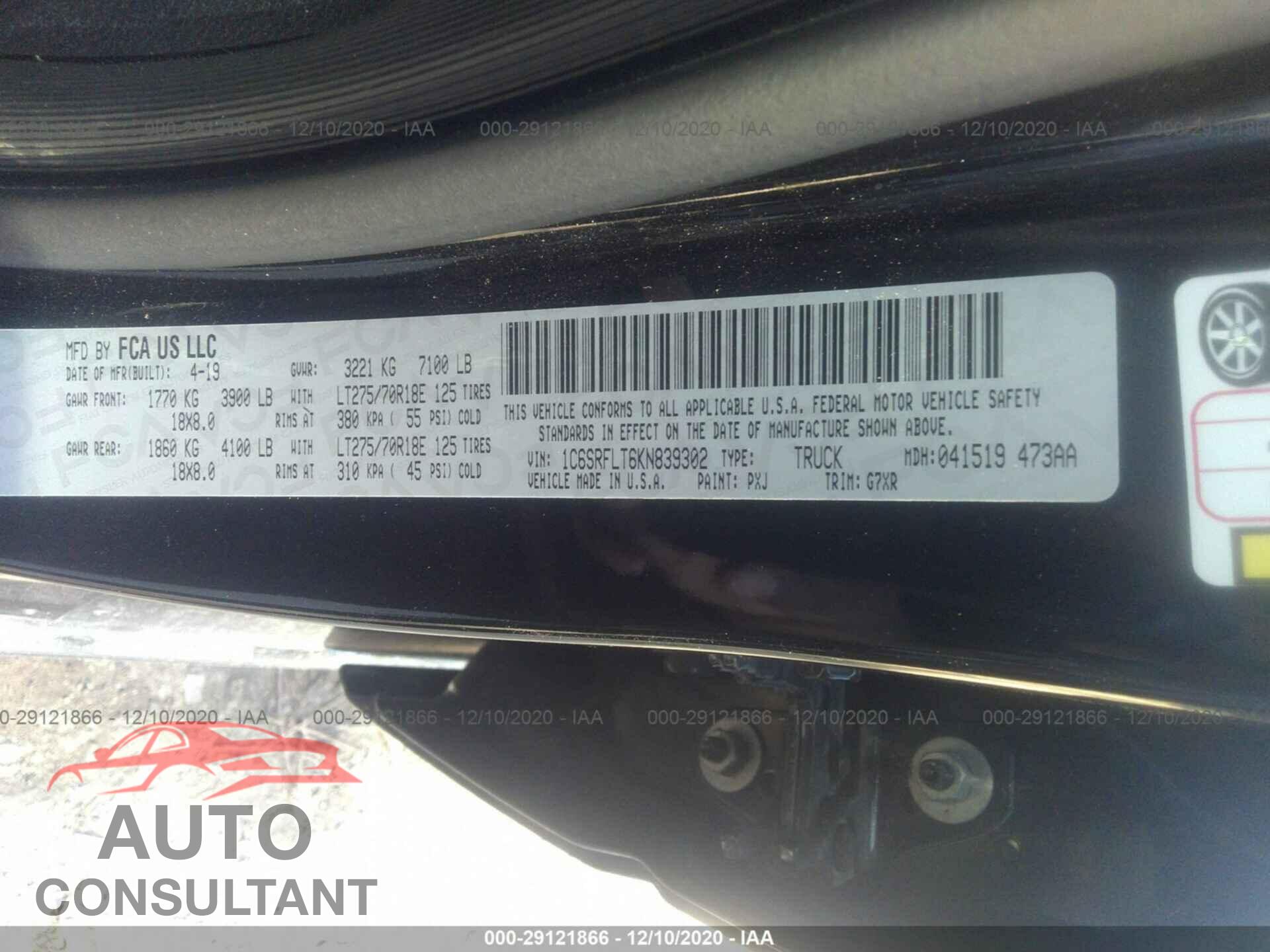 RAM 1500 2019 - 1C6SRFLT6KN839302