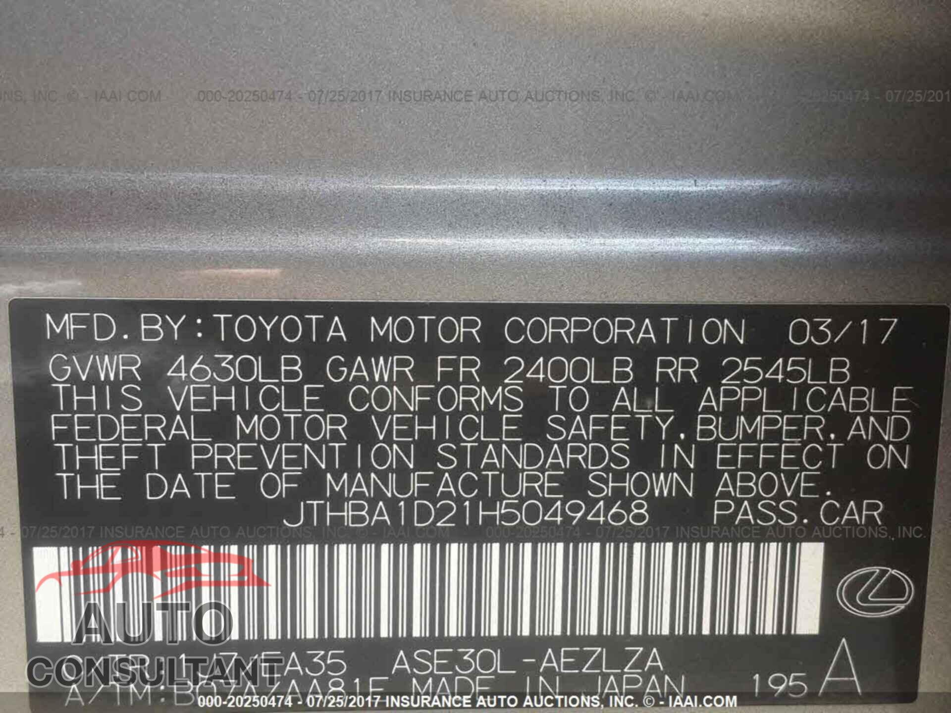 Lexus Is 2017 - JTHBA1D21H5049468