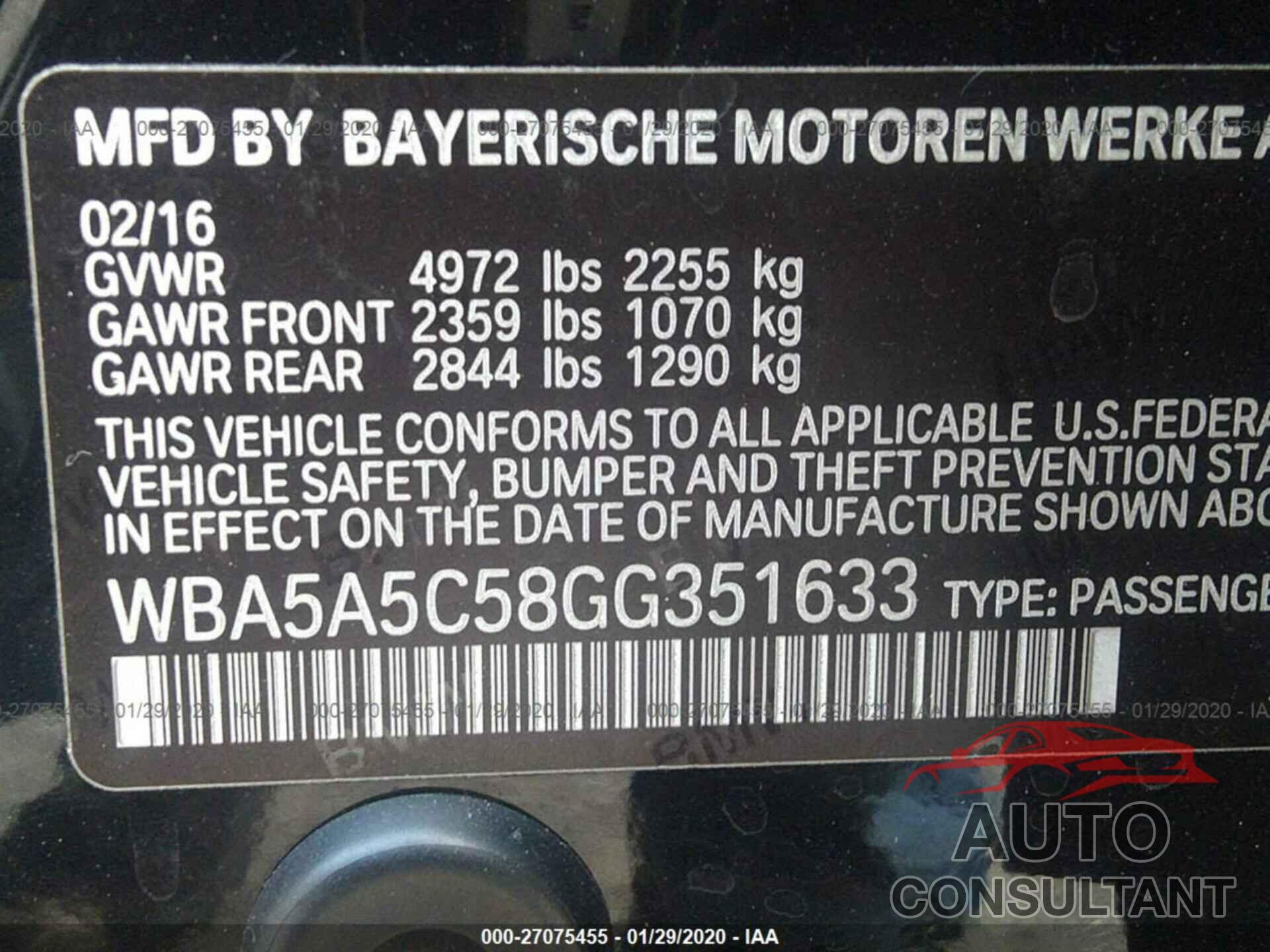BMW 528 2016 - WBA5A5C58GG351633