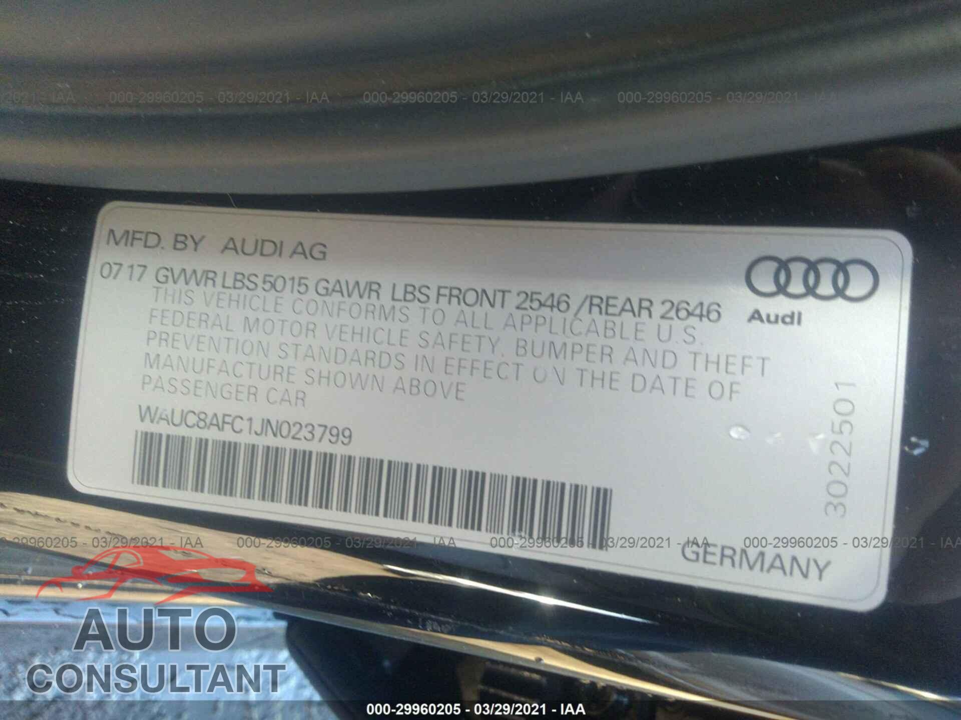 AUDI A6 2018 - WAUC8AFC1JN023799