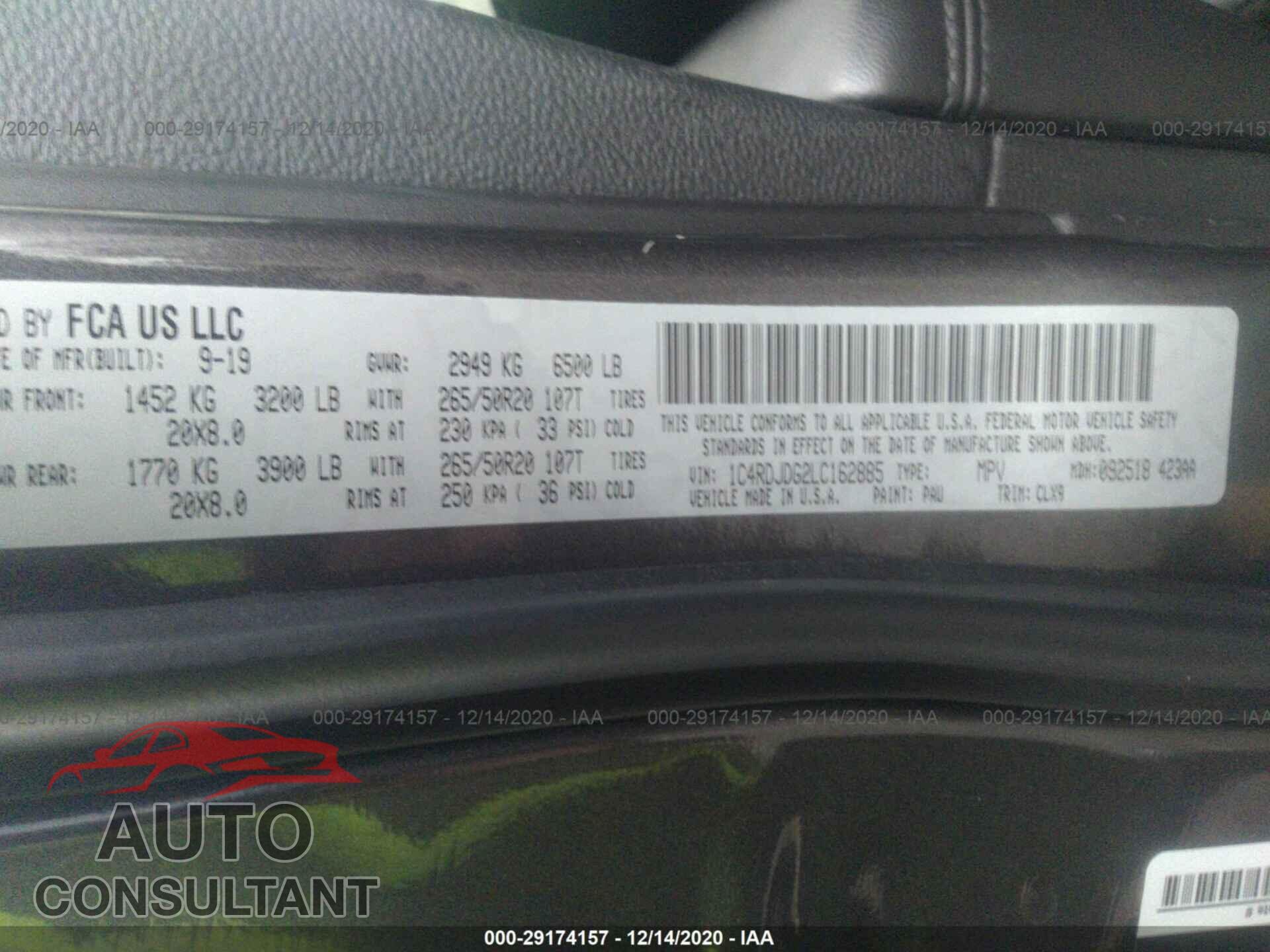 DODGE DURANGO 2020 - 1C4RDJDG2LC162885