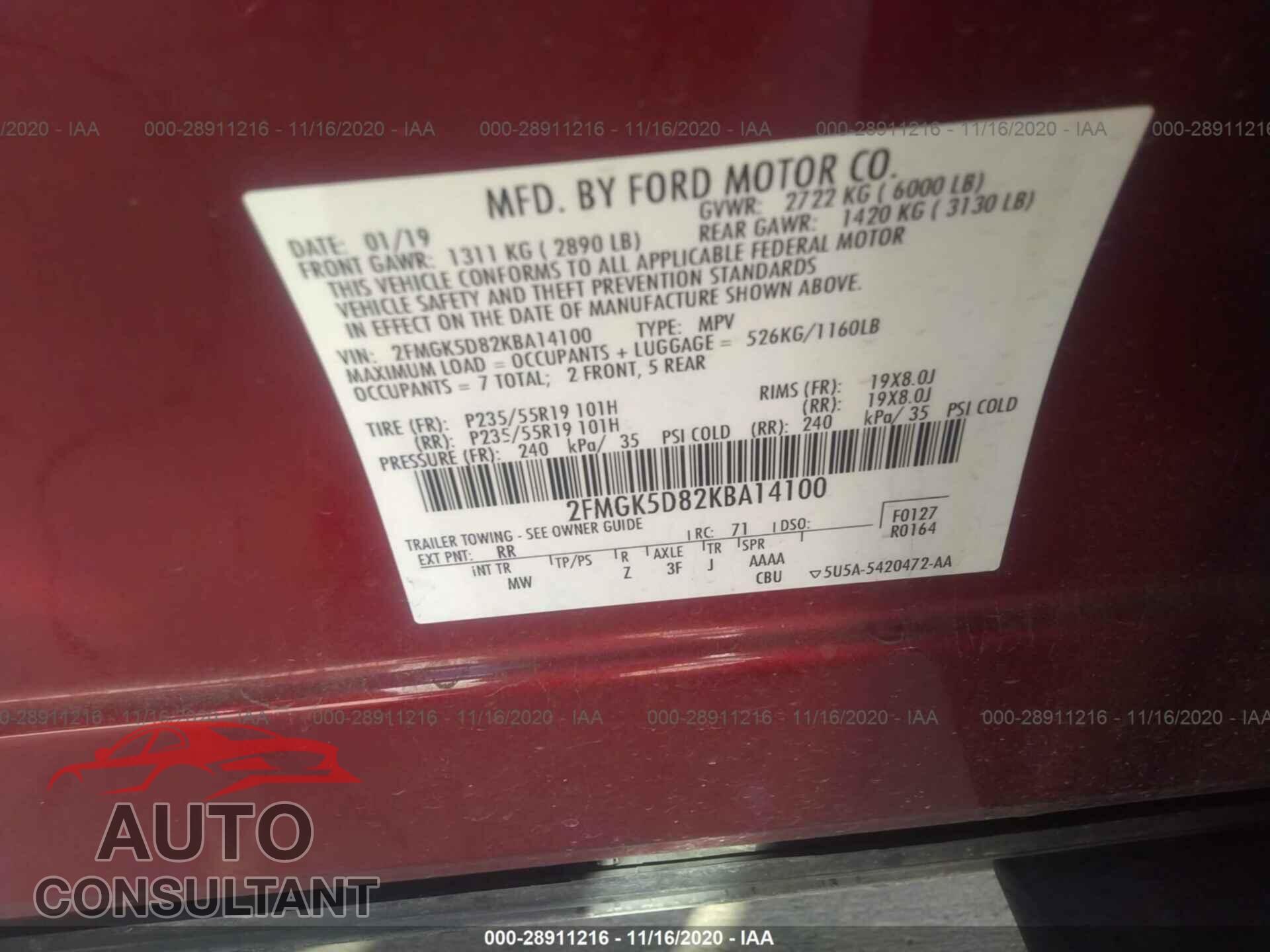 FORD FLEX 2019 - 2FMGK5D82KBA14100