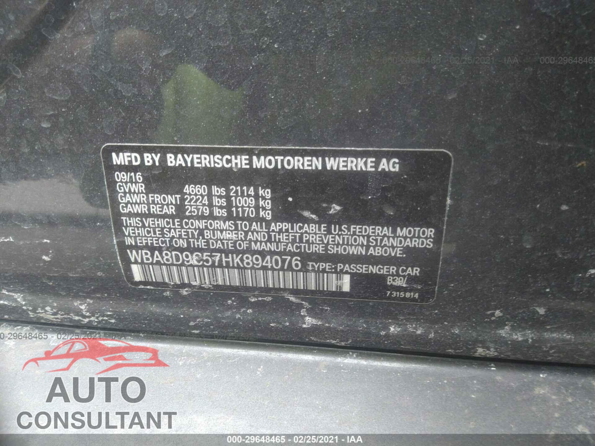 BMW 3 SERIES 2017 - WBA8D9C57HK894076