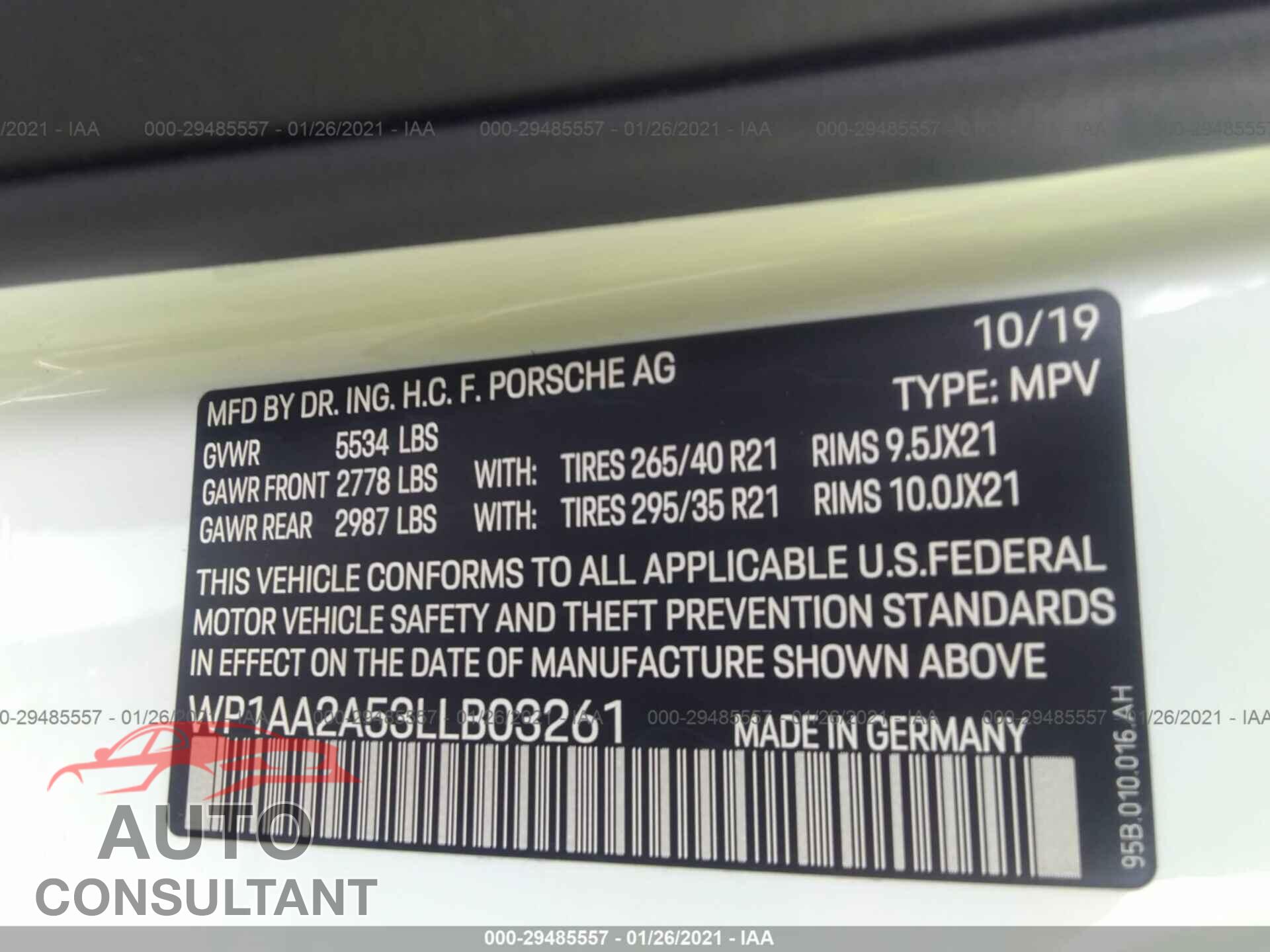 PORSCHE MACAN 2020 - WP1AA2A53LLB03261