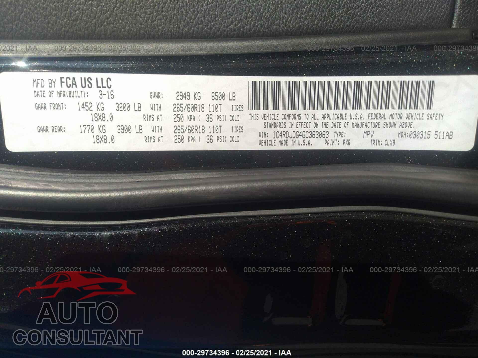 DODGE DURANGO 2016 - 1C4RDJDG4GC363063