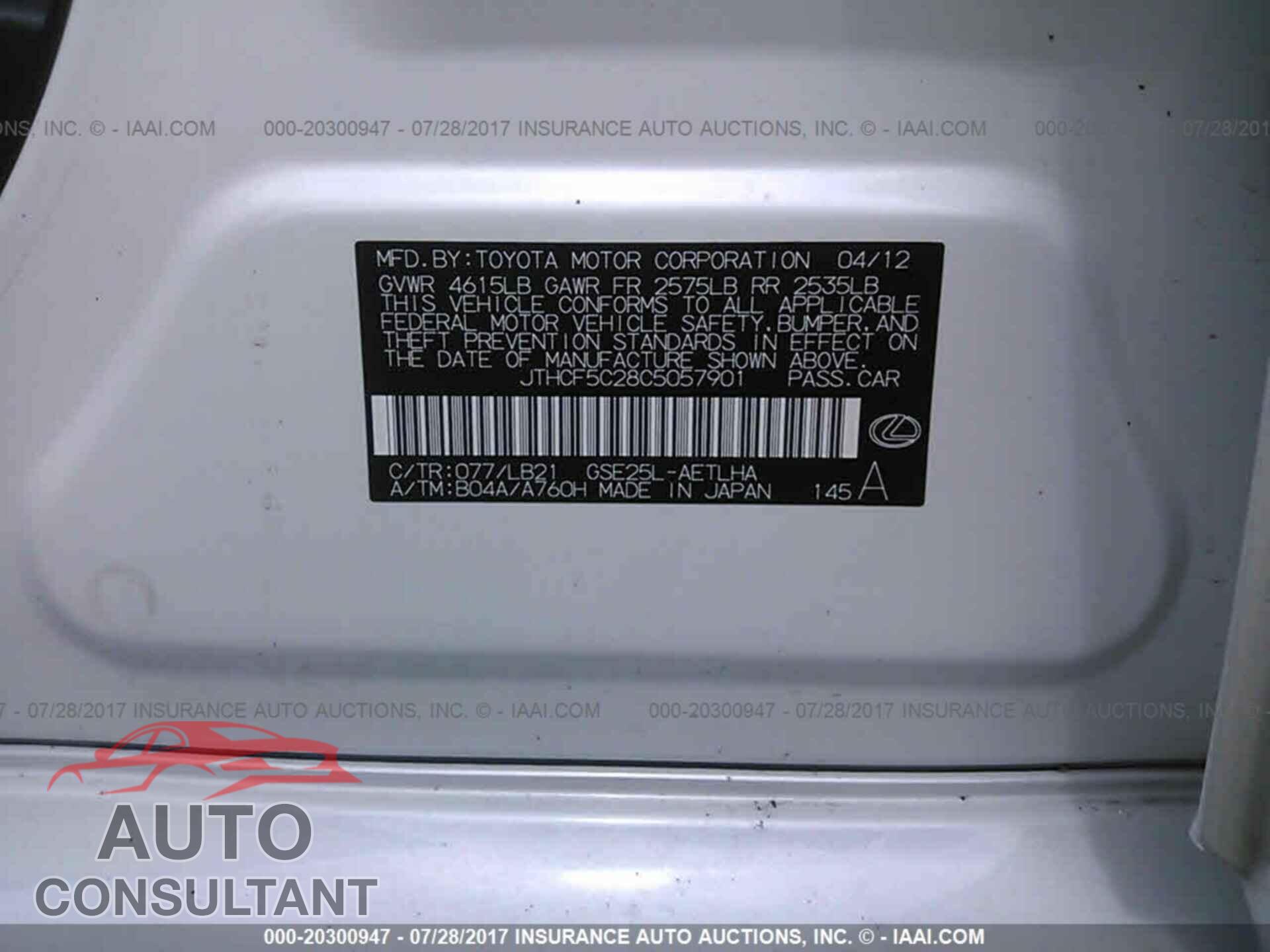 Lexus Is 2012 - JTHCF5C28C5057901