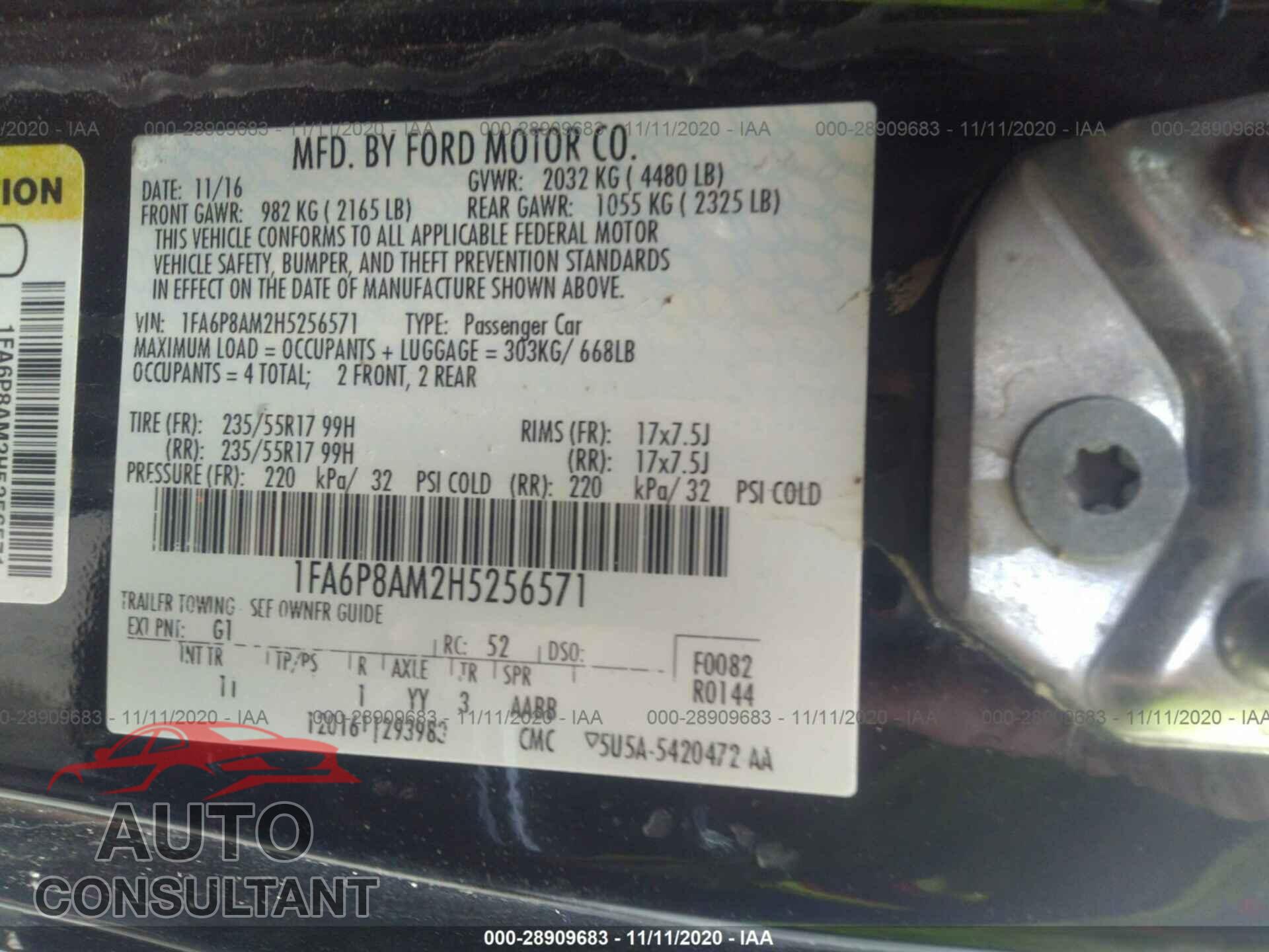 FORD MUSTANG 2017 - 1FA6P8AM2H5256571
