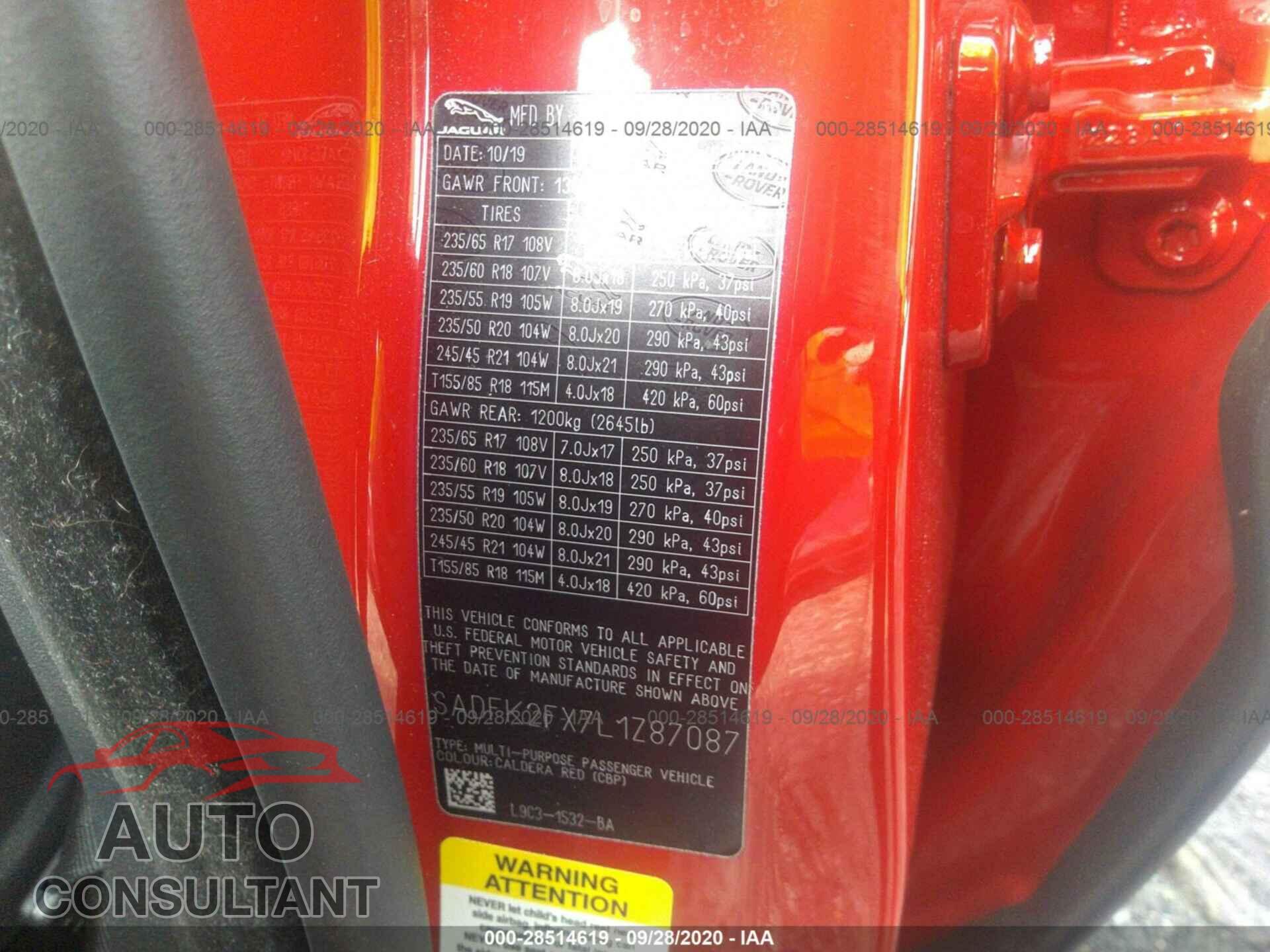 JAGUAR E-PACE 2020 - SADFK2FX7L1Z87087