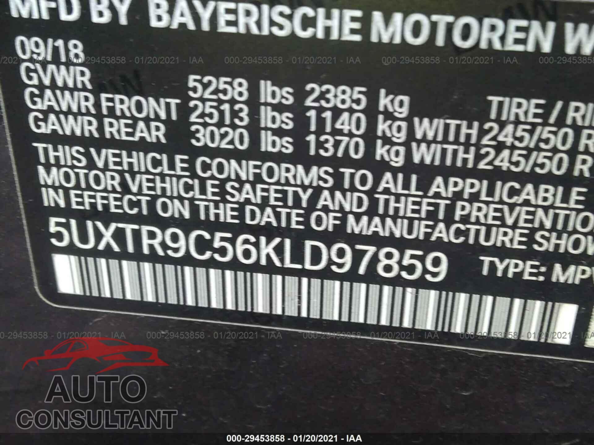 BMW X3 2019 - 5UXTR9C56KLD97859
