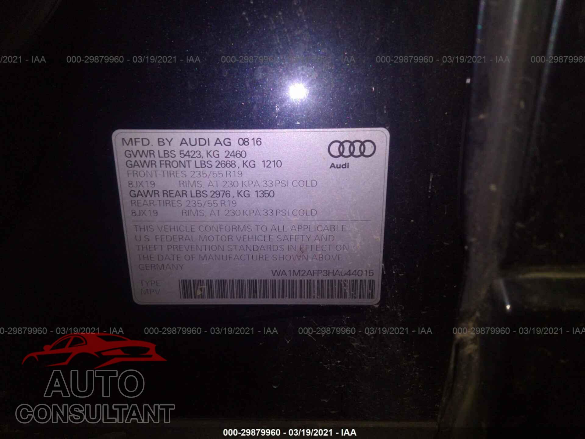 AUDI Q5 2017 - WA1M2AFP3HA044015