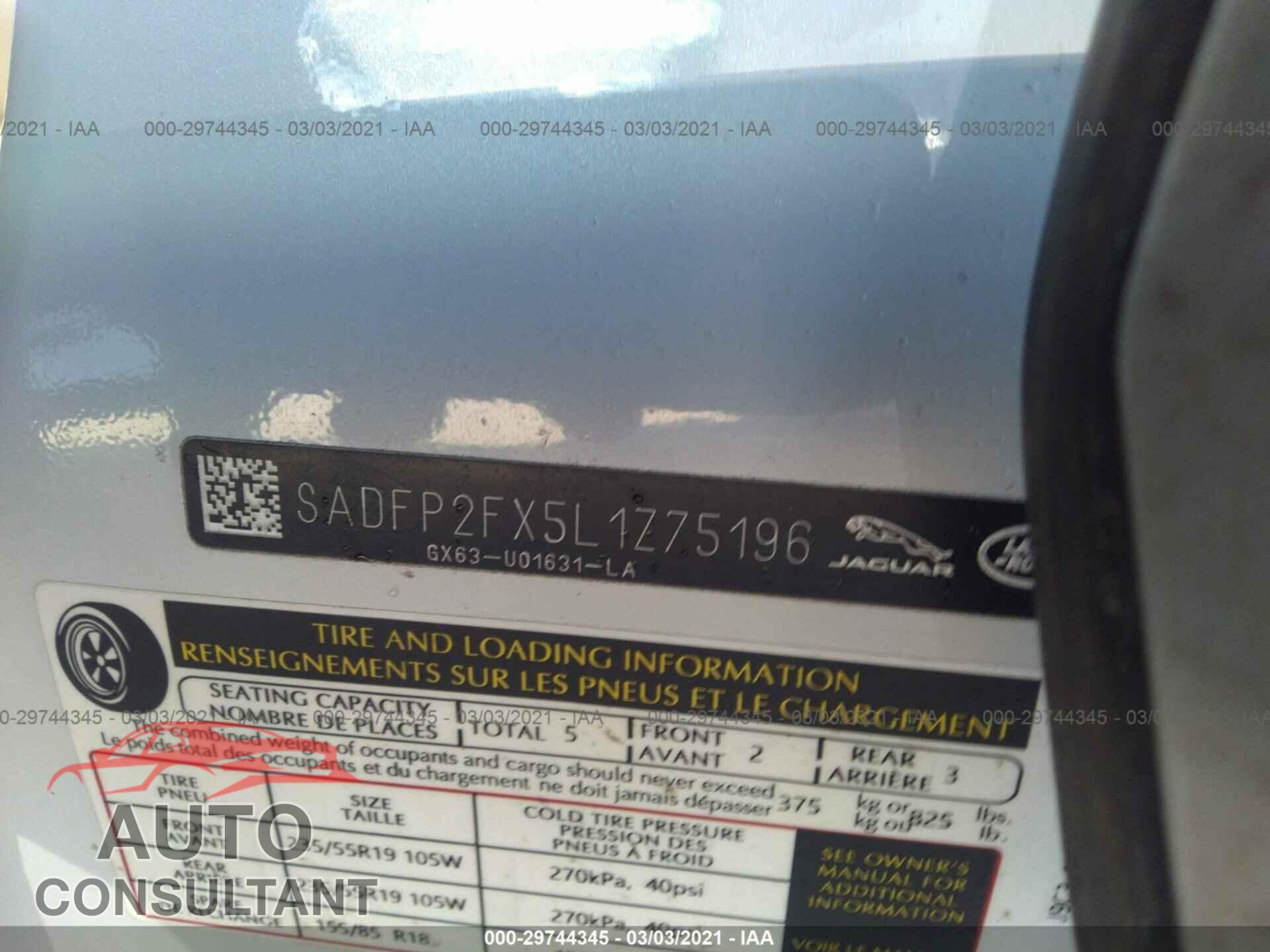 JAGUAR E-PACE 2020 - SADFP2FX5L1Z75196