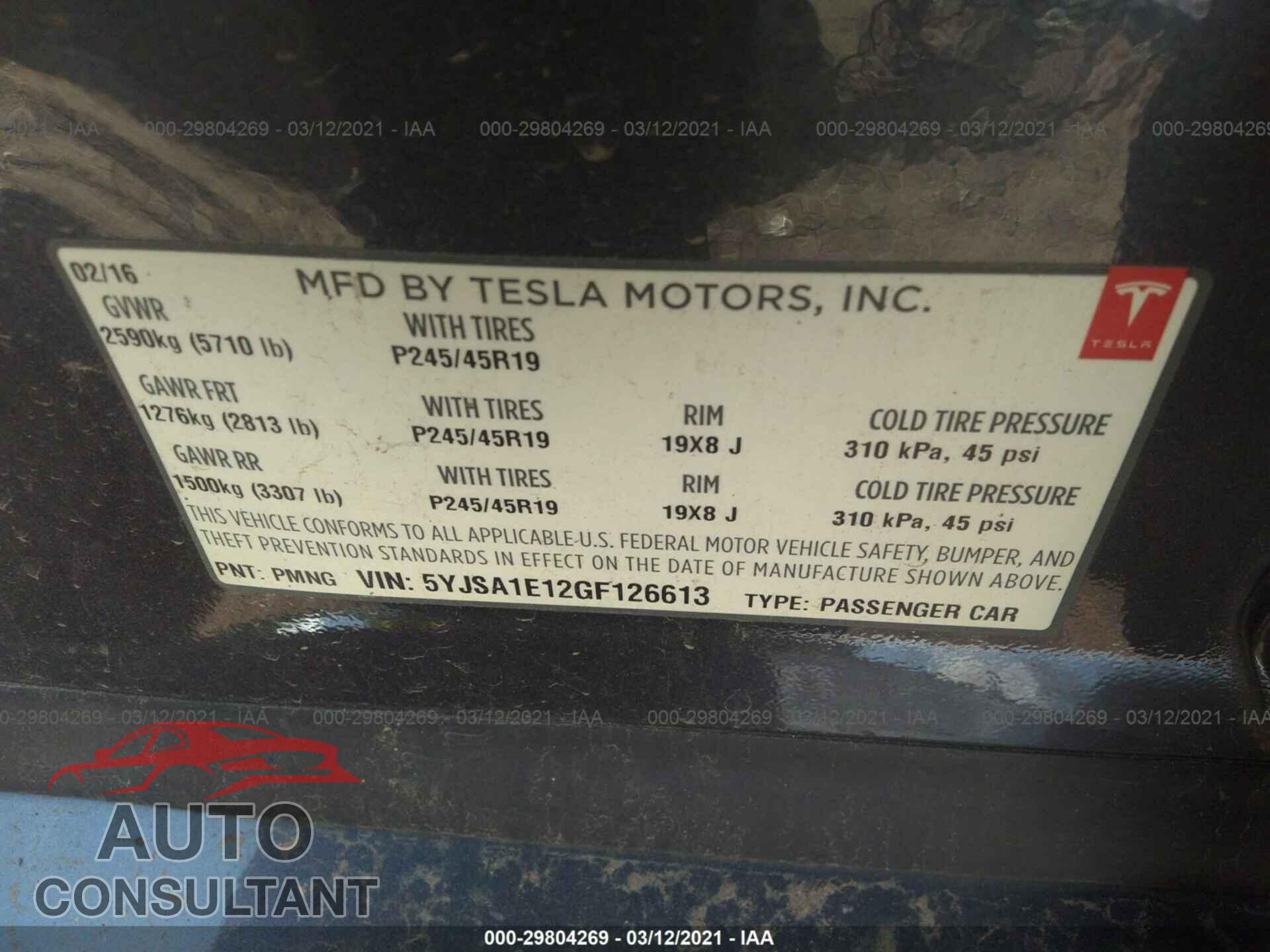TESLA MODEL S 2016 - 5YJSA1E12GF126613