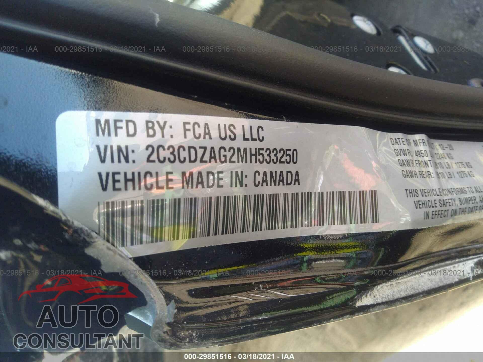 DODGE CHALLENGER 2021 - 2C3CDZAG2MH533250