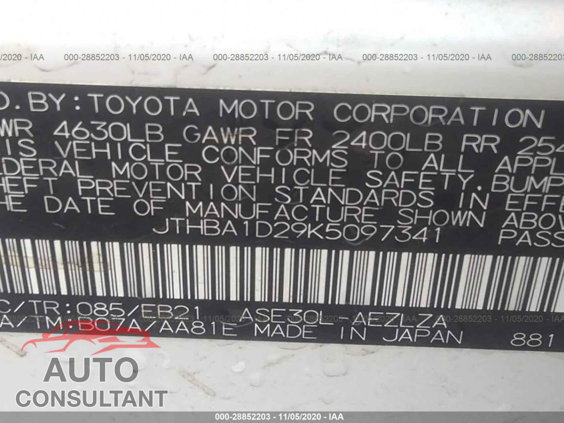 LEXUS IS 2019 - JTHBA1D29K5097341