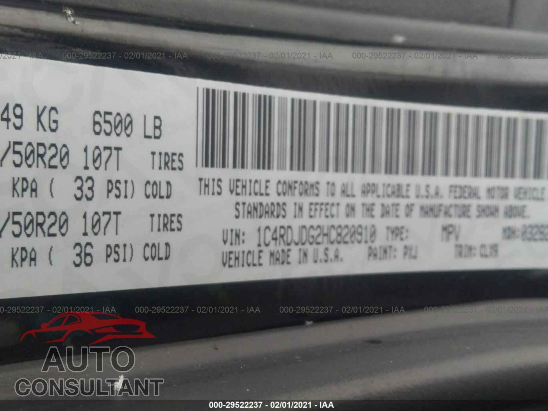 DODGE DURANGO 2017 - 1C4RDJDG2HC820910