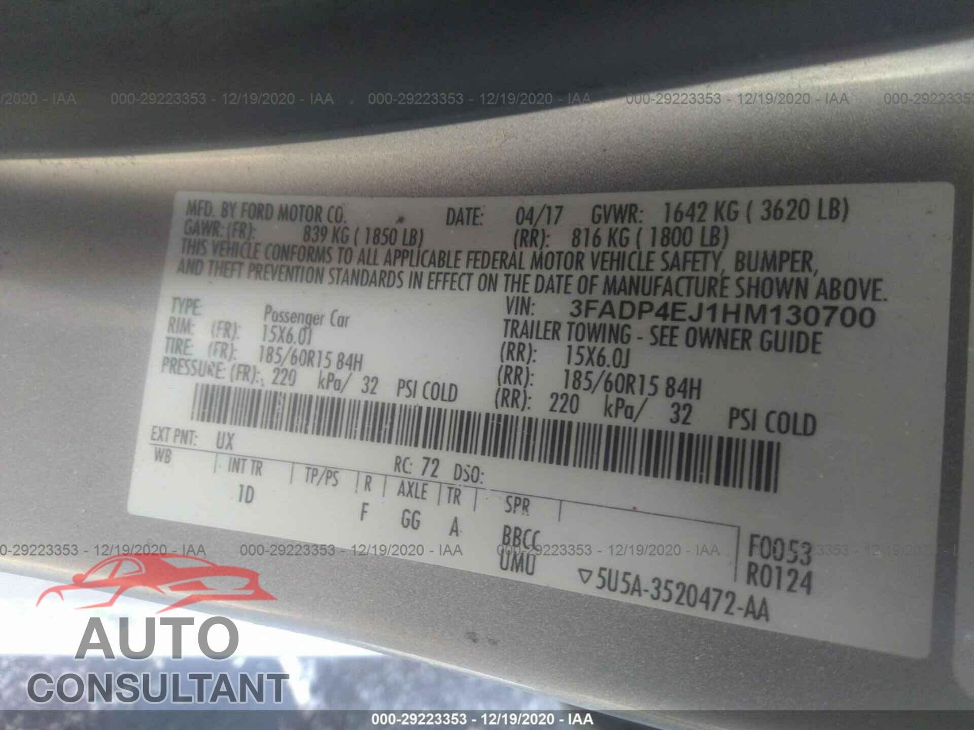 FORD FIESTA 2017 - 3FADP4EJ1HM130700