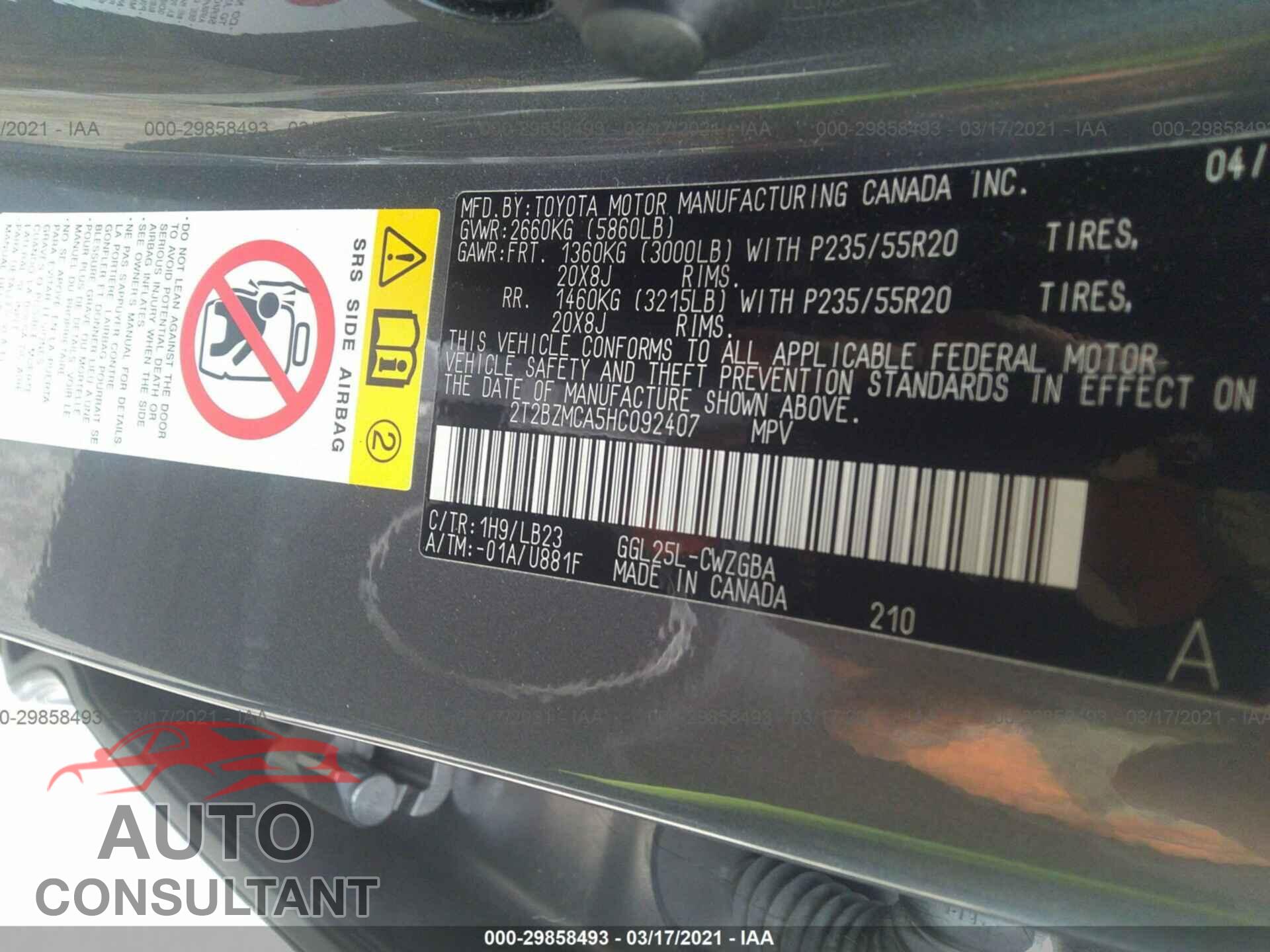 LEXUS RX 2017 - 2T2BZMCA5HC092407