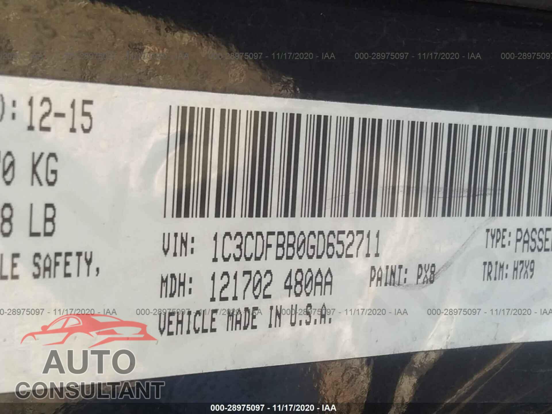 DODGE DART 2016 - 1C3CDFBB0GD652711