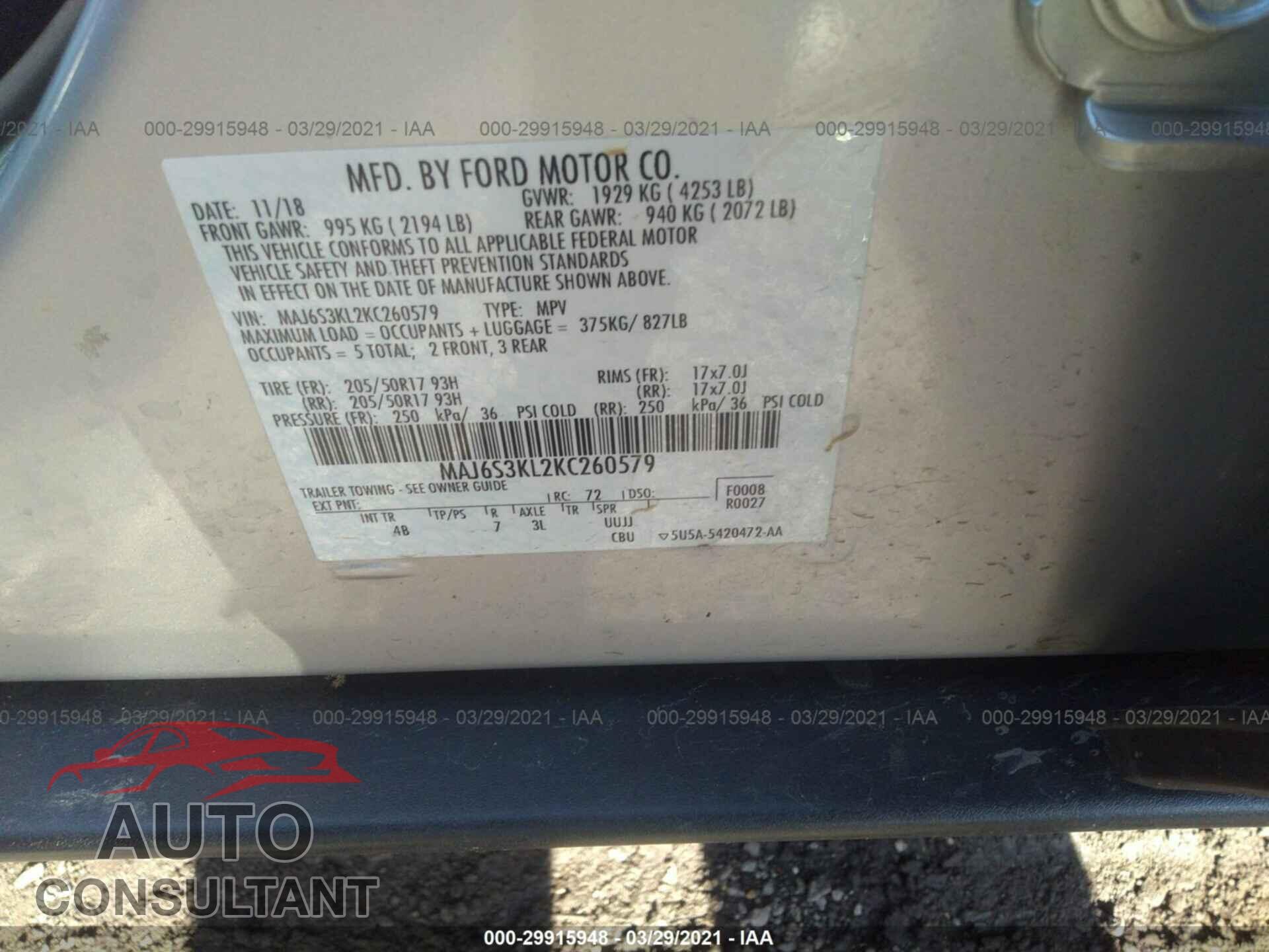 FORD ECOSPORT 2019 - MAJ6S3KL2KC260579