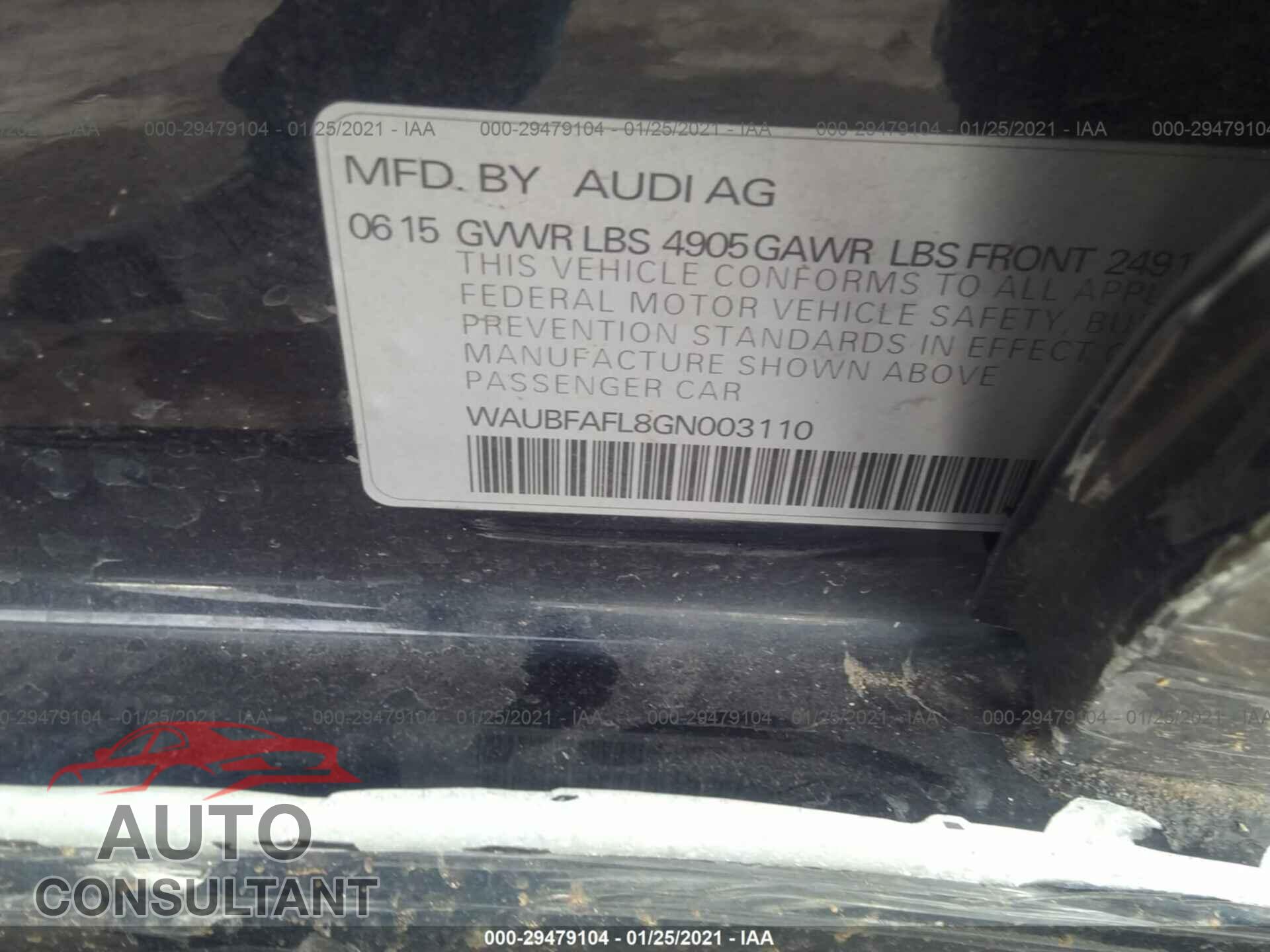 AUDI A4 2016 - WAUBFAFL8GN003110