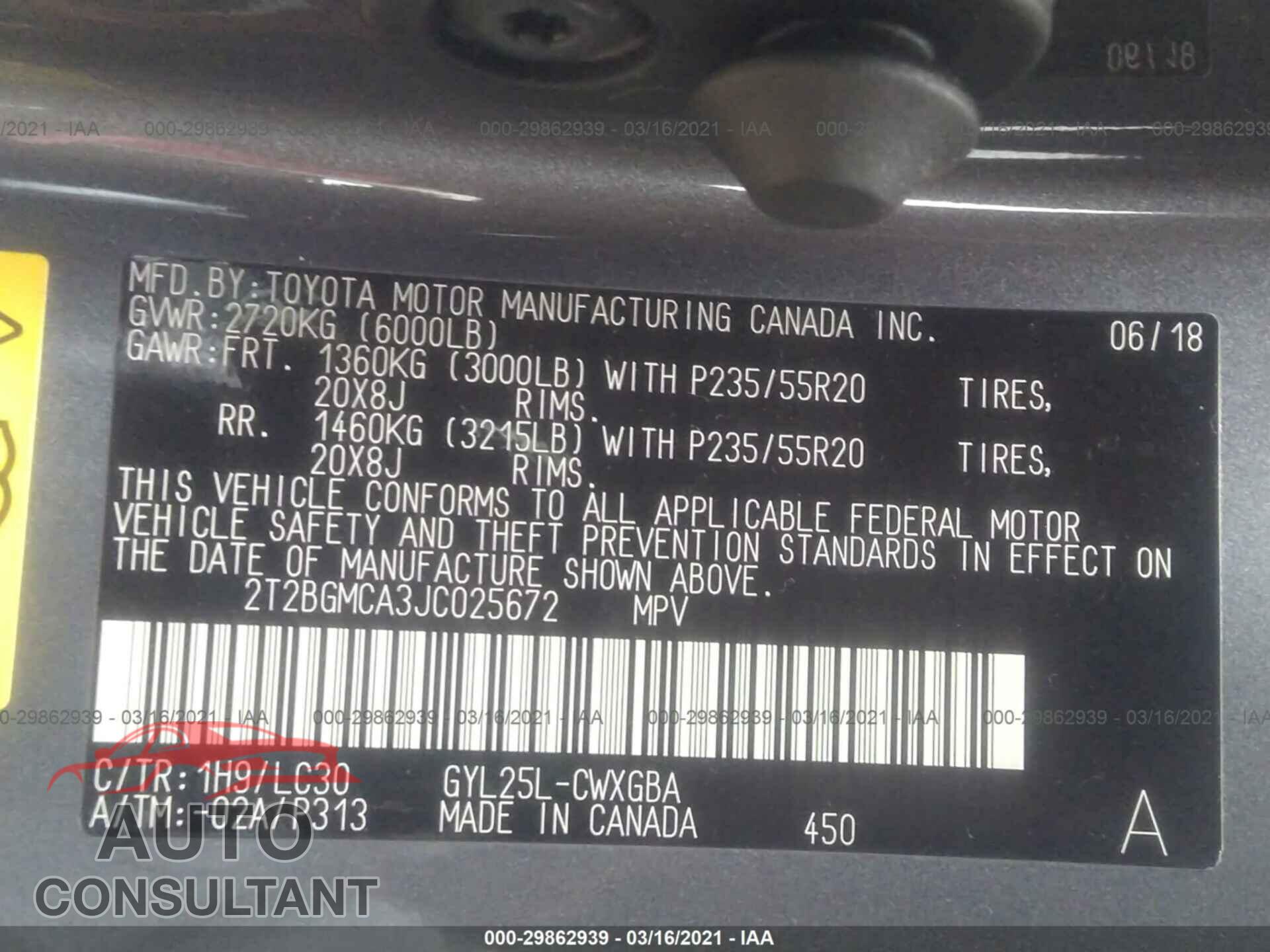 LEXUS RX 2018 - 2T2BGMCA3JC025672