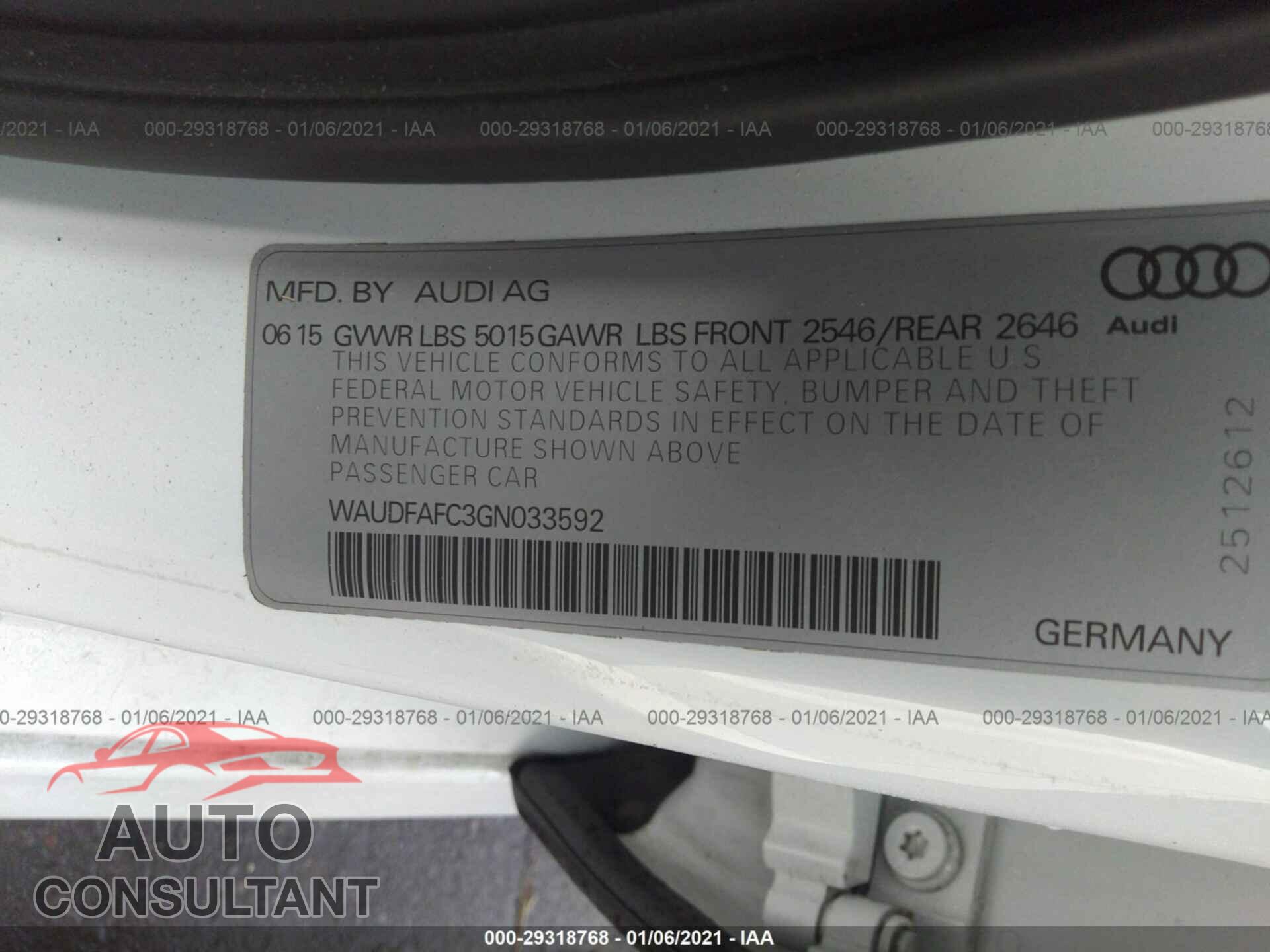 AUDI A6 2016 - WAUDFAFC3GN033592