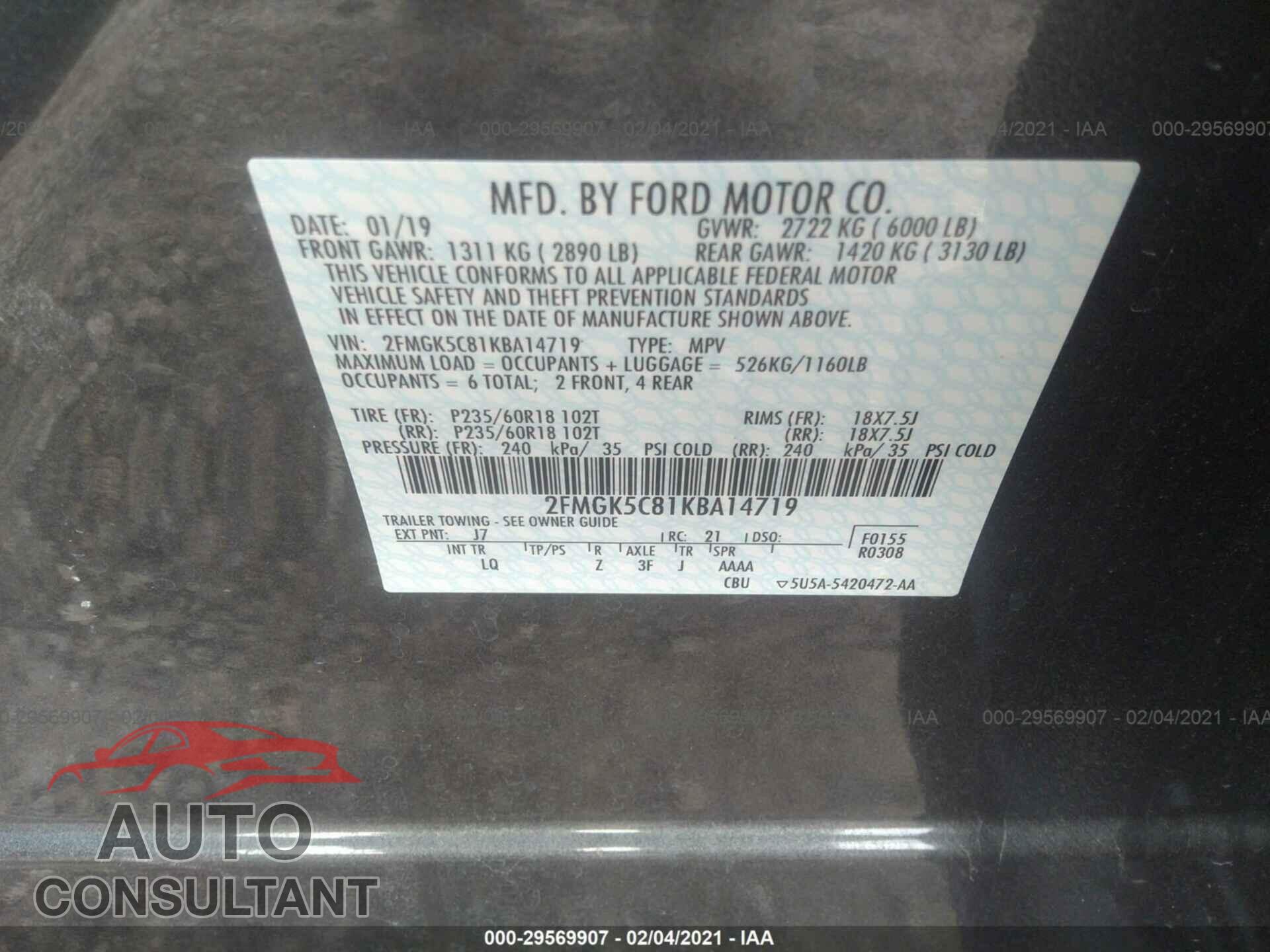 FORD FLEX 2019 - 2FMGK5C81KBA14719