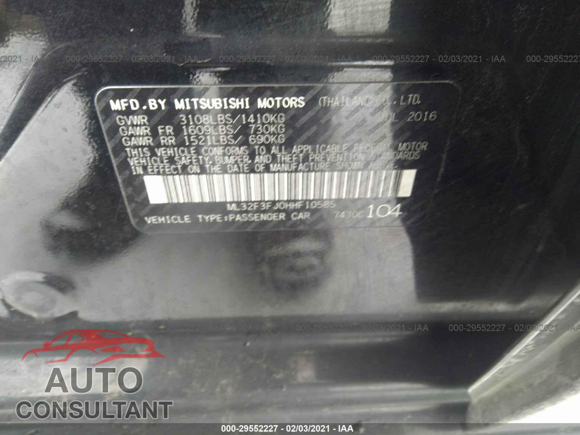 MITSUBISHI MIRAGE G4 2017 - ML32F3FJ0HHF10585