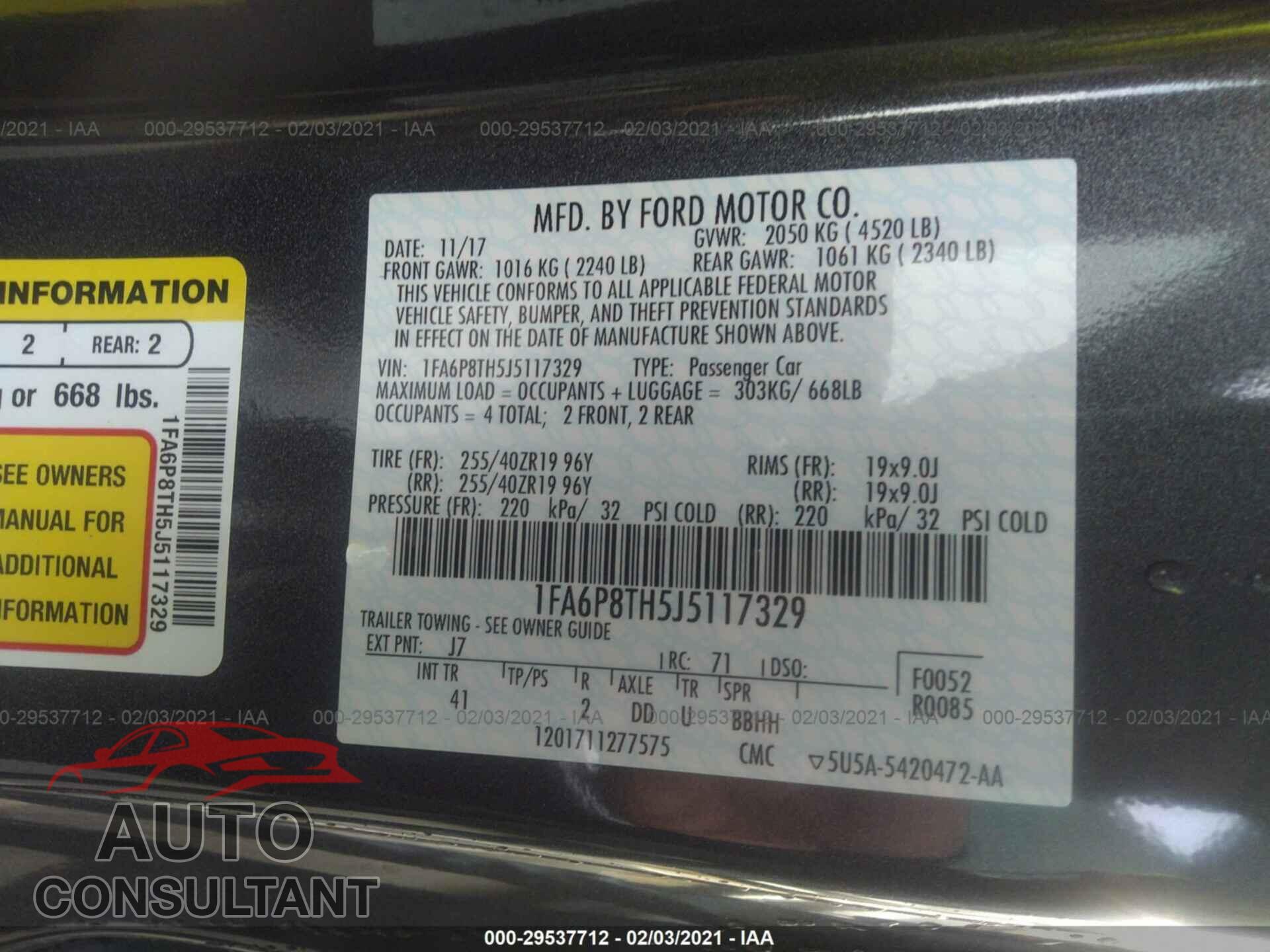 FORD MUSTANG 2018 - 1FA6P8TH5J5117329