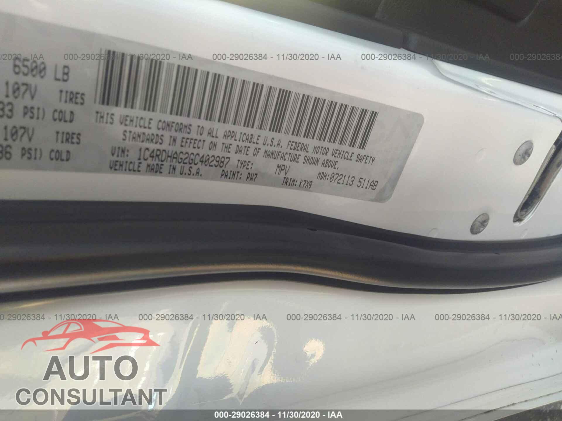 DODGE DURANGO 2016 - 1C4RDHAG2GC402987