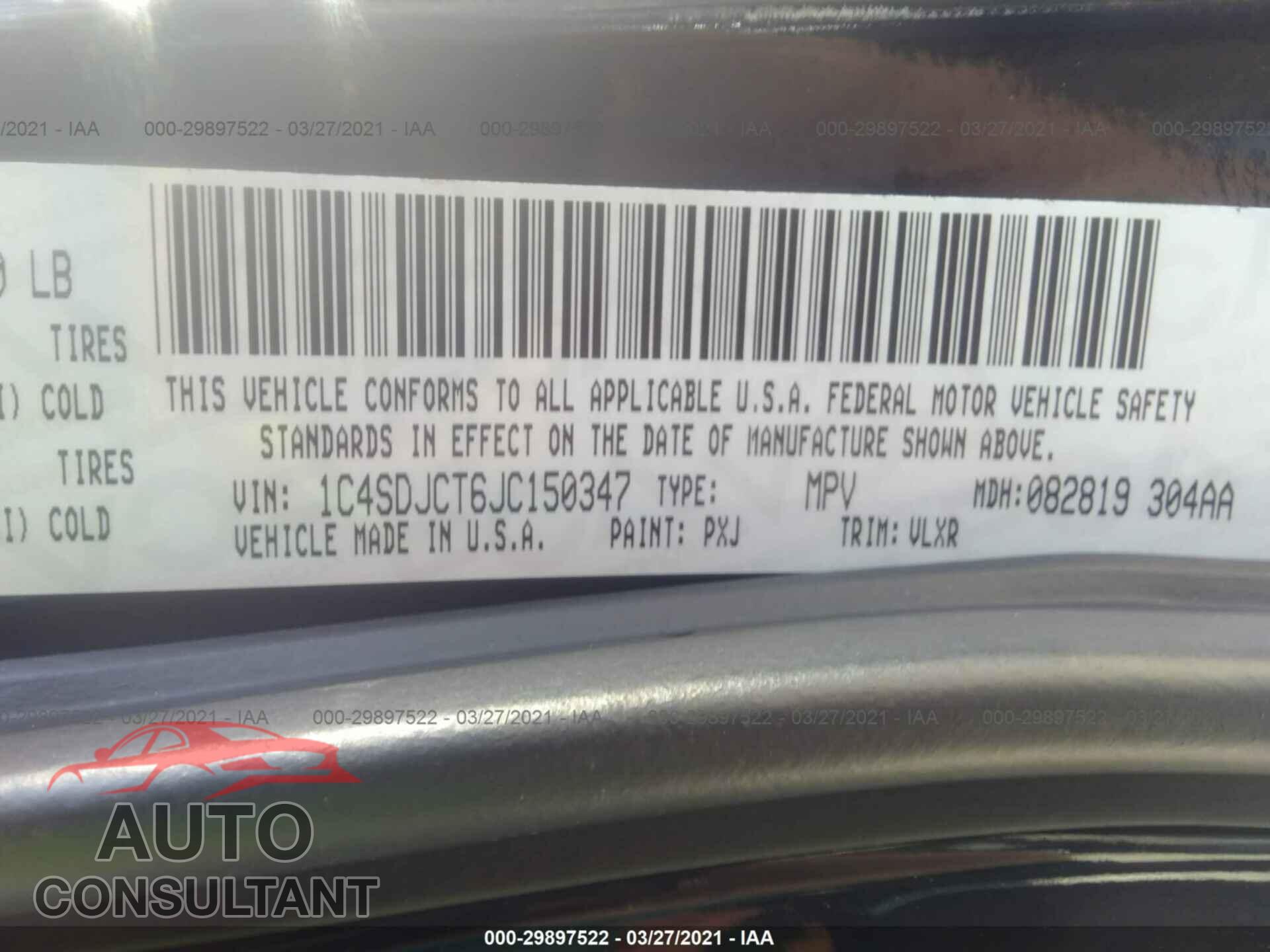 DODGE DURANGO 2018 - 1C4SDJCT6JC150347