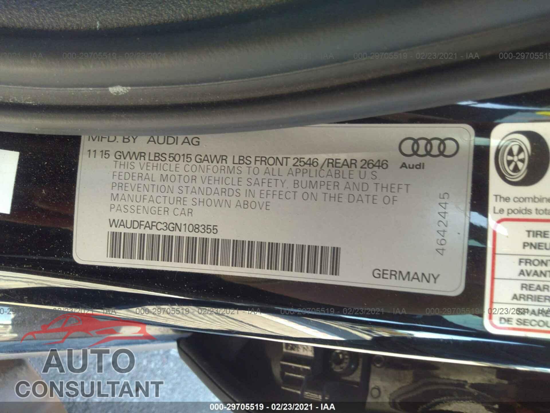 AUDI A6 2016 - WAUDFAFC3GN108355