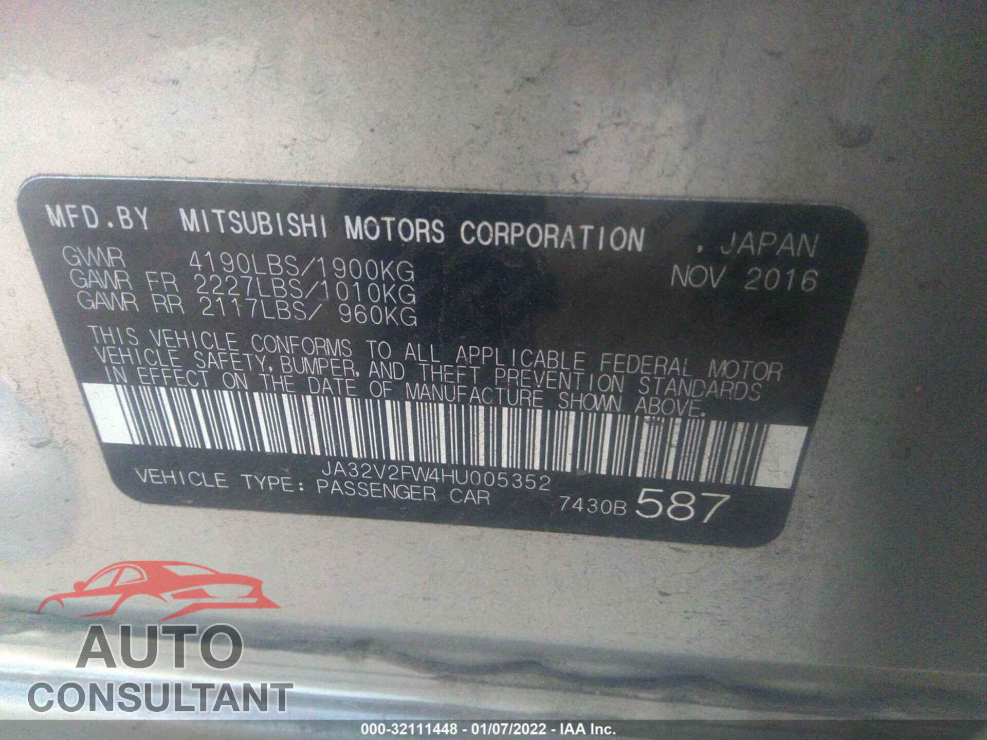 MITSUBISHI LANCER 2017 - JA32V2FW4HU005352