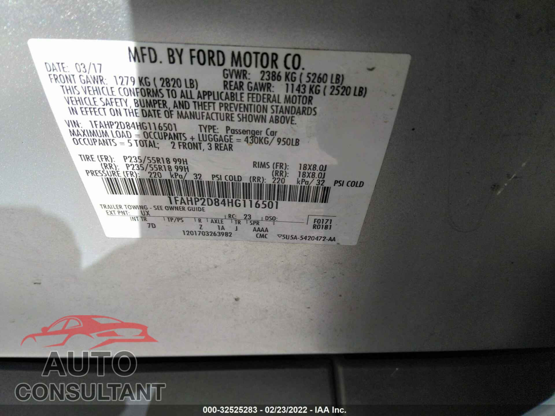 FORD TAURUS 2017 - 1FAHP2D84HG116501