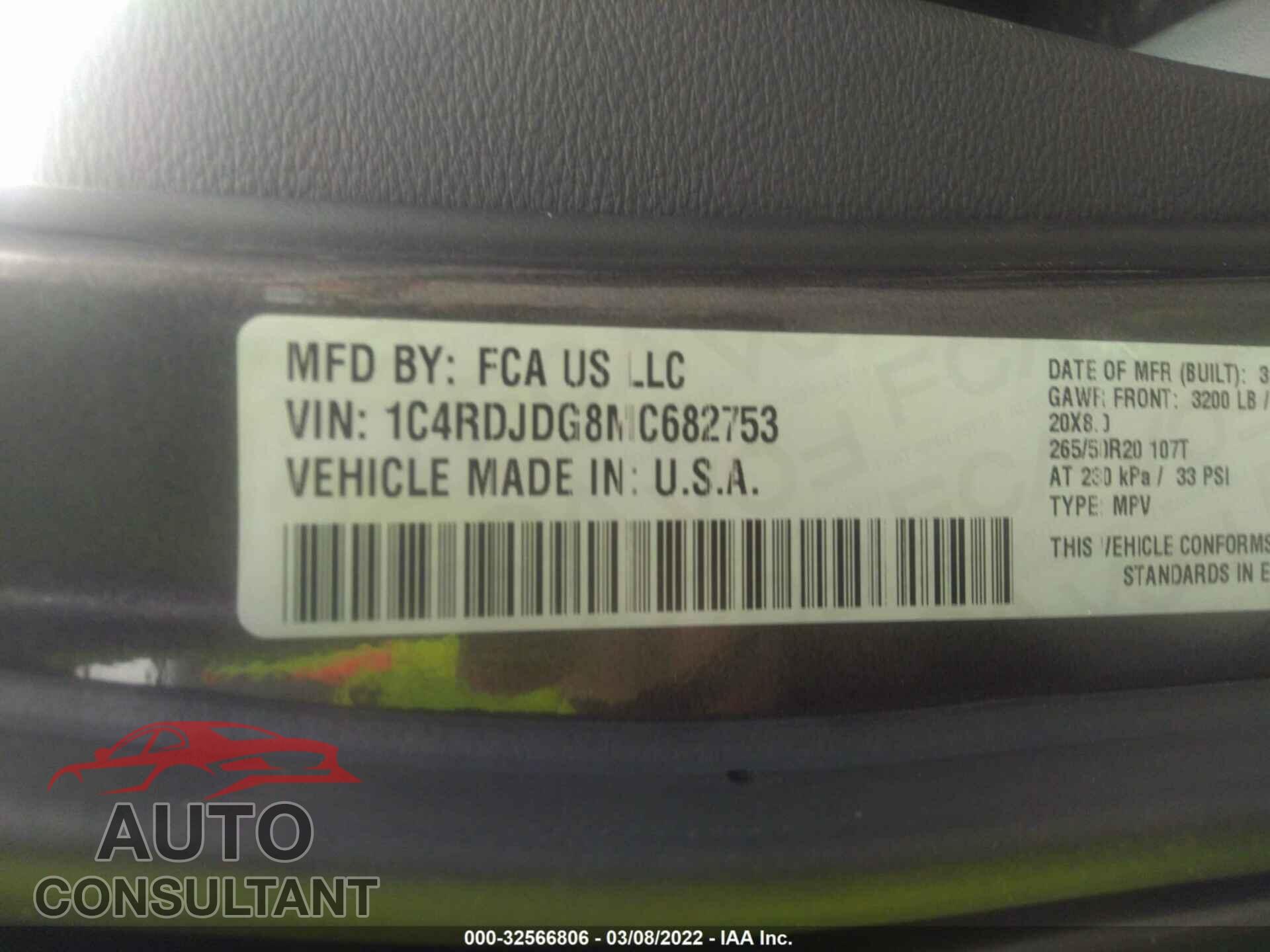 DODGE DURANGO 2021 - 1C4RDJDG8MC682753