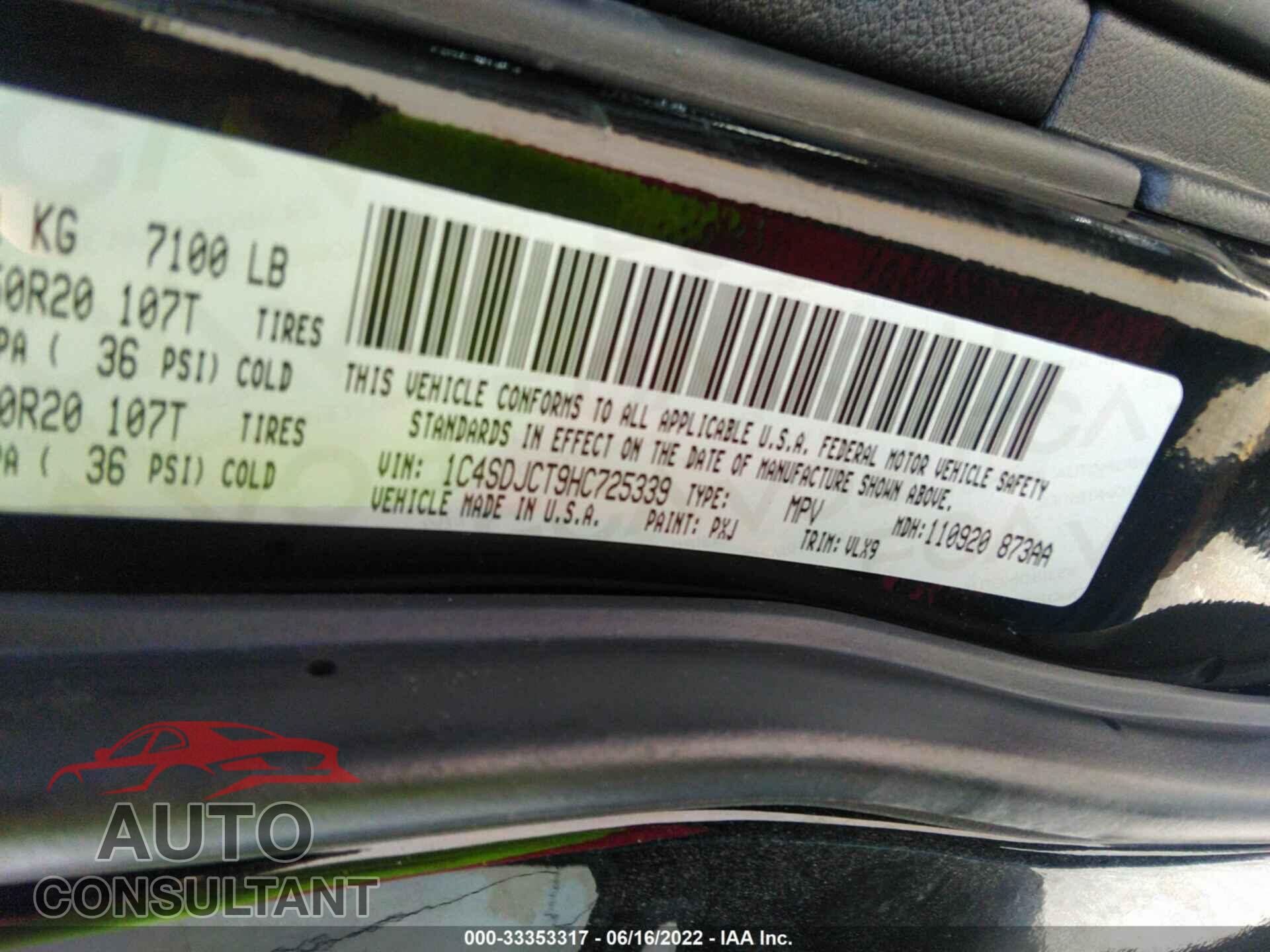 DODGE DURANGO 2017 - 1C4SDJCT9HC725339