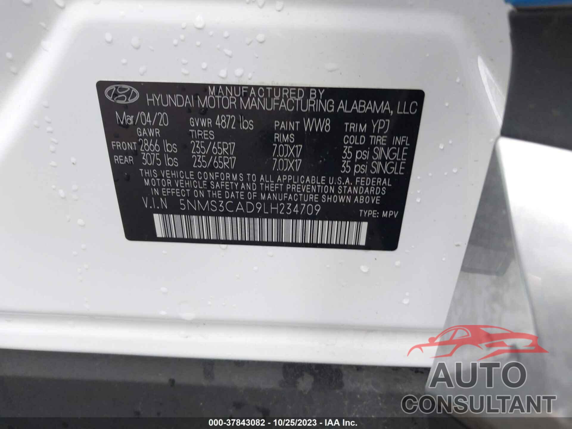 HYUNDAI SANTA FE 2020 - 5NMS3CAD9LH234709