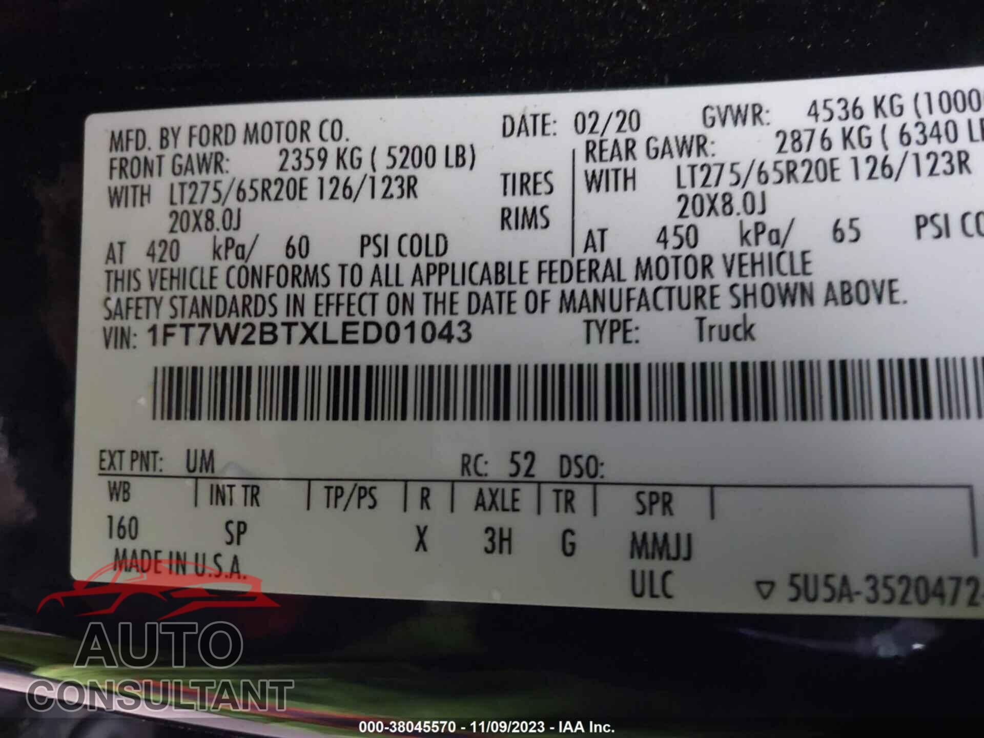 FORD F250 2020 - 1FT7W2BTXLED01043