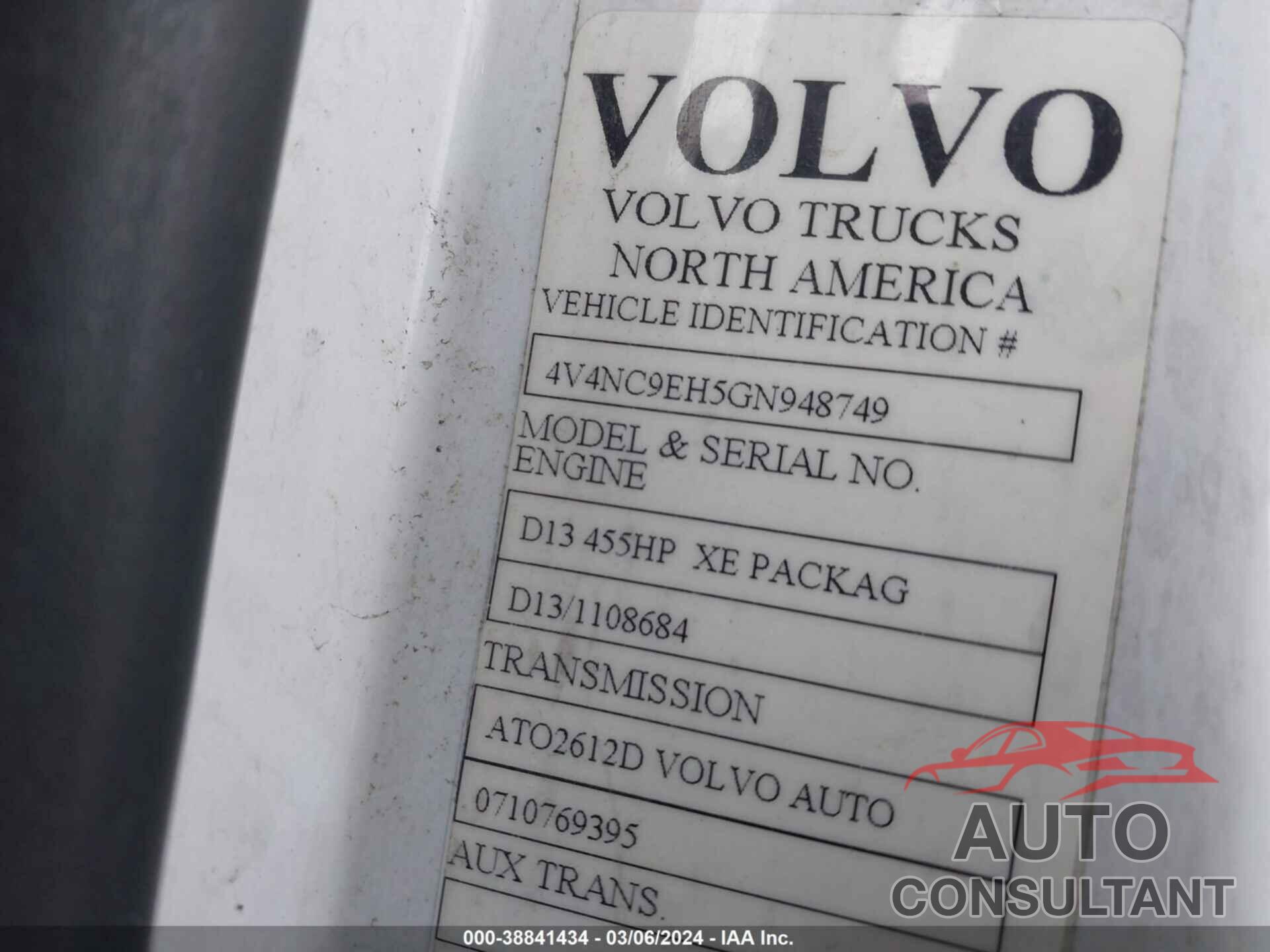 VOLVO VN 2016 - 4V4NC9EH5GN948749